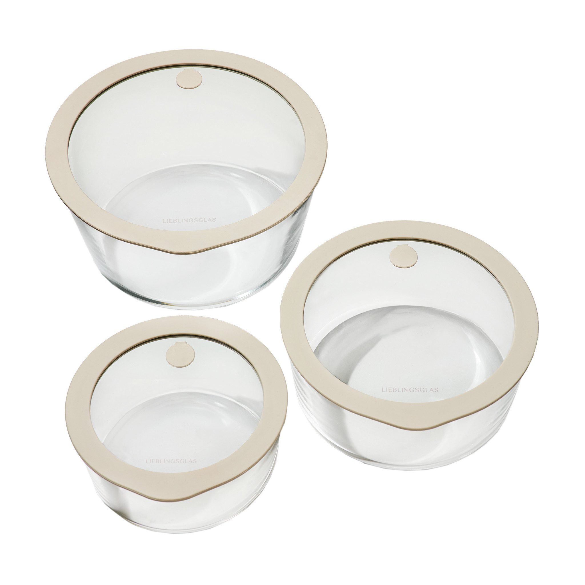 Lieblingsglas Frischhaltedose Frischhaltedosen, Rund, Set, Maxi, Glas, (Set, 3-teiliges Set in den Größen M, L und XL), Glas-Frischhaltedosen mit integriertem Luftventil