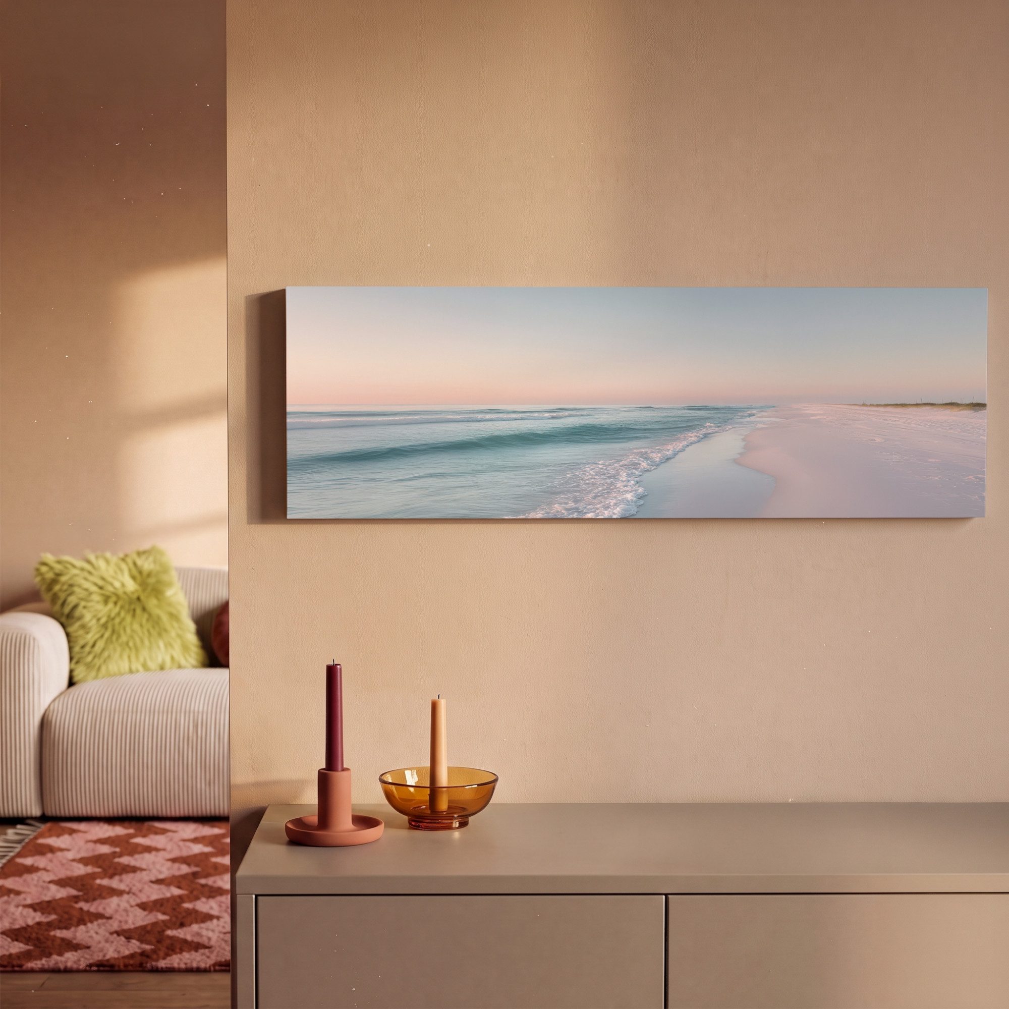 OneMillionCanvasses® Leinwandbild Panorama Küstenlinie - Pastell - Wasser, Fotodruck (1 St), Wandbild, Deko Schlafzimmer Wohnzimmer Flur 60x20 cm – Bild 2 von 5