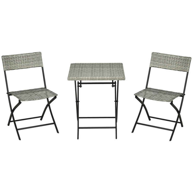 Outsunny Sitzgruppe Gartenmöbel-Set, (Gartensitzgruppe, 3-tlg., Bistroset), Ratten Balkonmöbel-Set, Sitzgarnitur, Metall