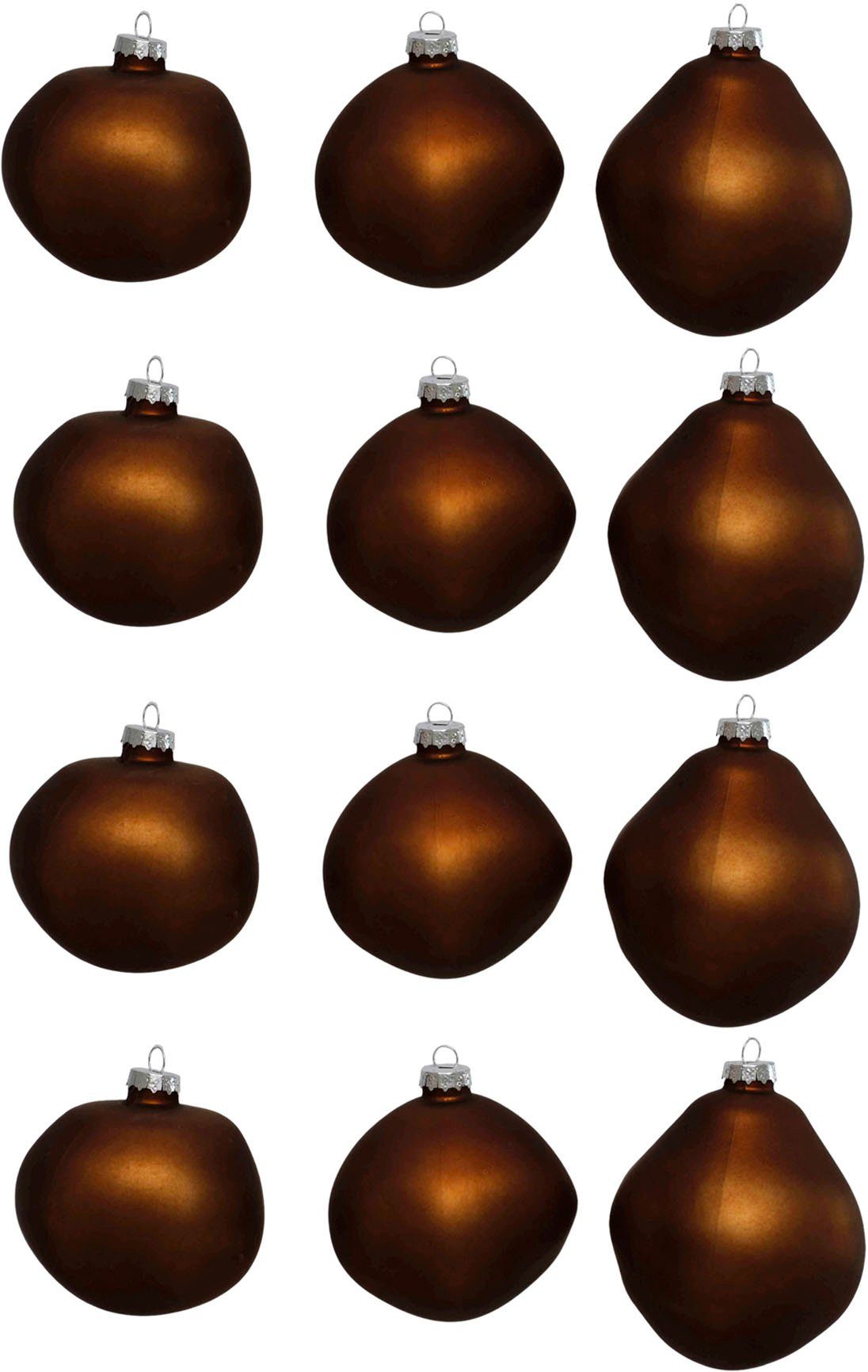 Glas Christbaumkugeln Leonique Form, (12 Ø Baumkugeln organischer matt Weihnachtsbaumkugel St), 6 matt, Christbaumschmuck, Kugeln Weihnachtsdeko, braun organische ca. Birdelle cm, aus in