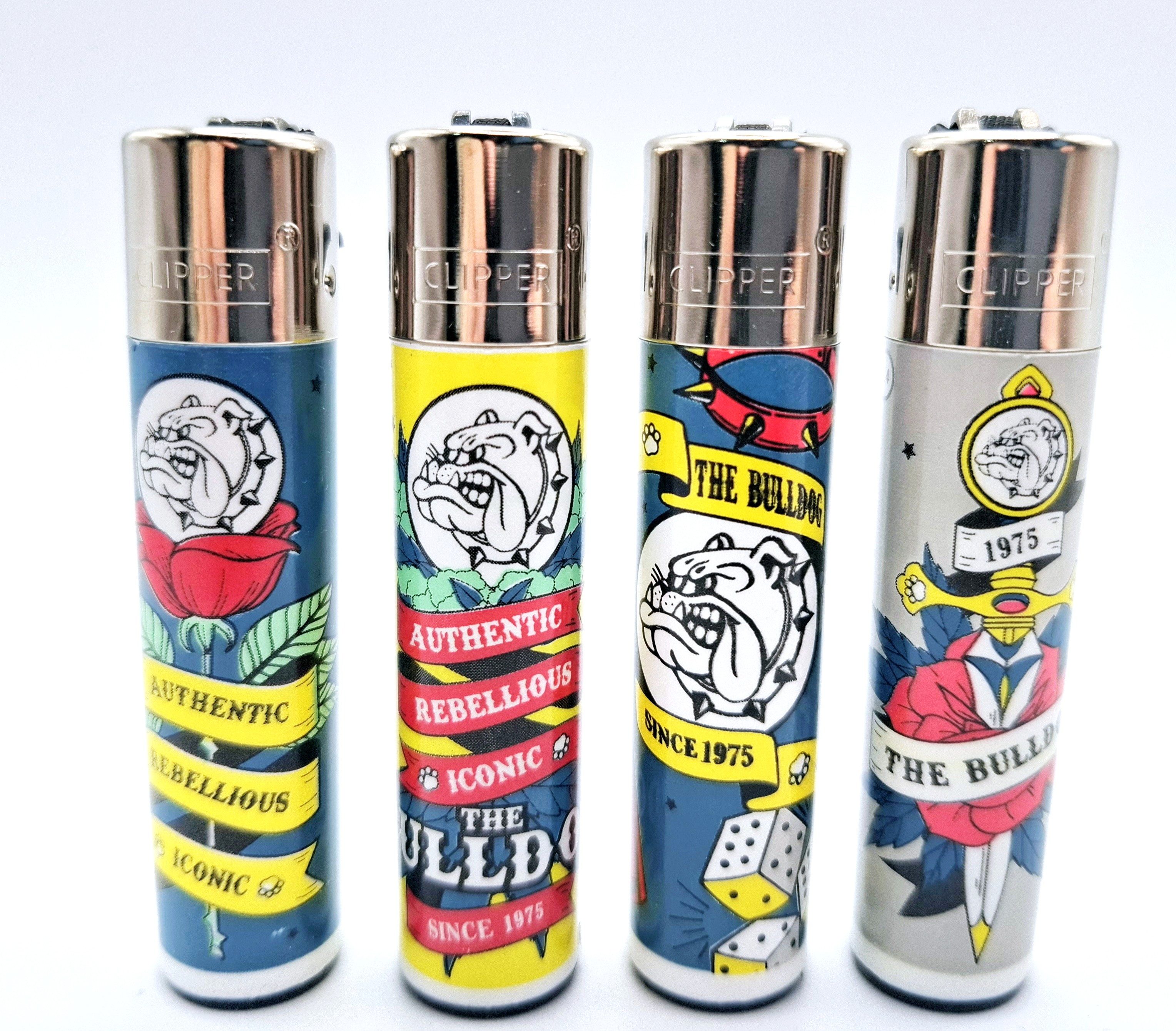 CLIPPER Feuerzeuge 4 Stück im Set "The Bulldog" nachfüllbar & wiederverwendbar (4-St), 4 original Clipper Feuerzeuge im Set