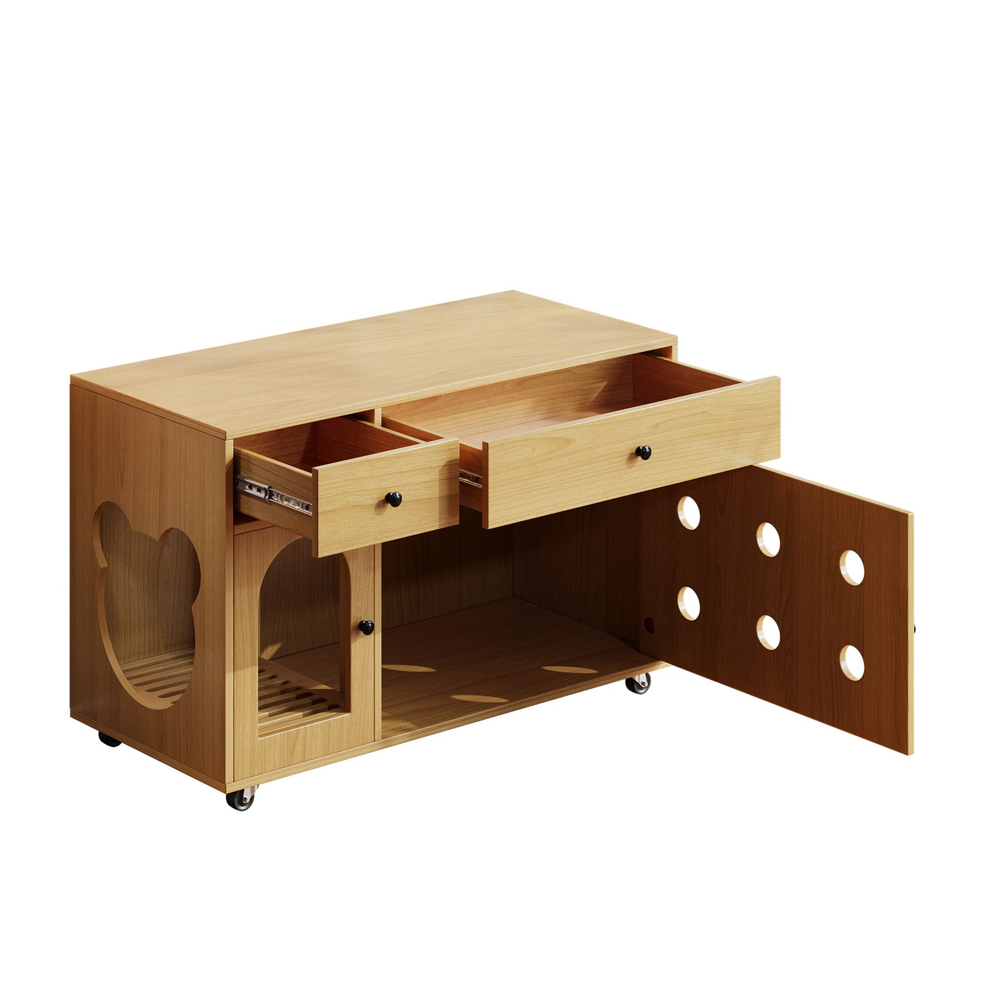 Yorbay Mehrzweckschrank Katzentoilettenschrank mit Rollen verstecktes Katzenklo Möbel mit Stauraum geruchsarm Design Sideboard