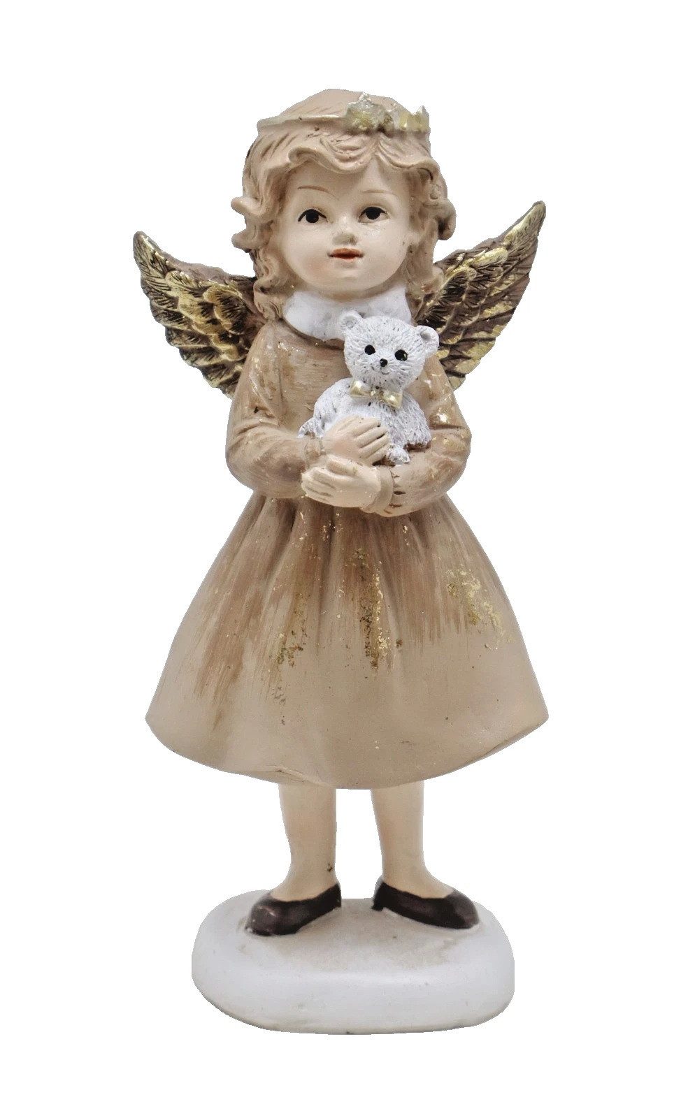 Kaufhaus le petit Weihnachtsfigur Deko Engel mit Teddybär Bär Winterkind Mädchen Skulptur Wichtel Figur, Kind Dekofigur Dekoskulptur Dekoobjekt aus Polyresin (Kunststein)