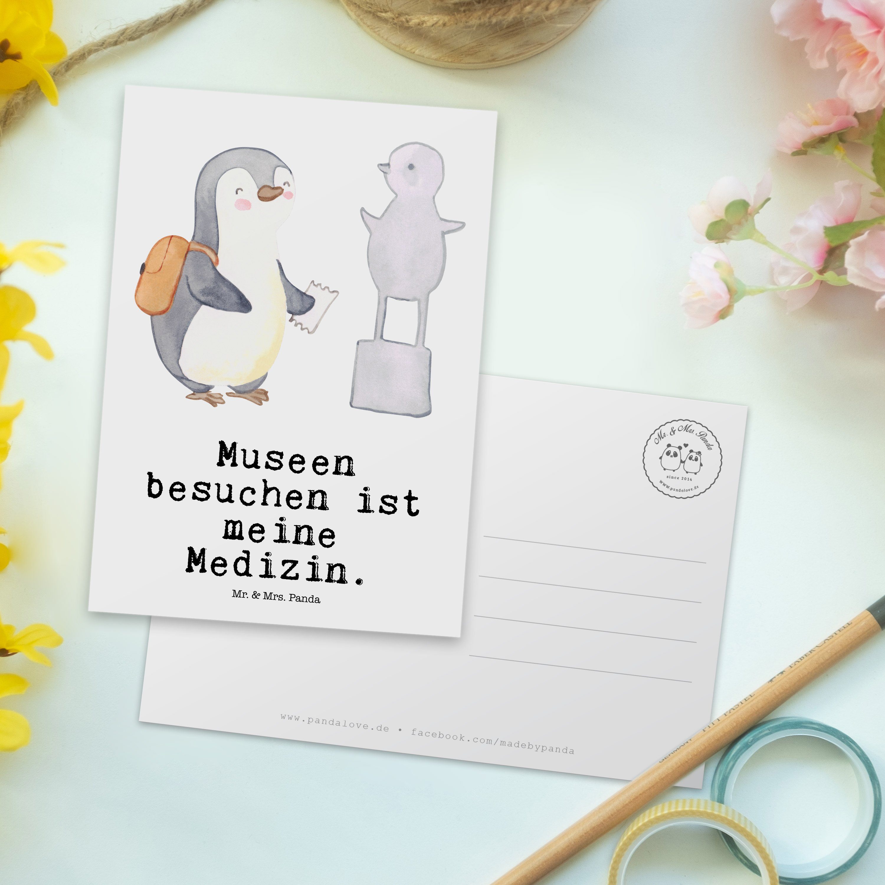 Mr. & Mrs. Panda Postkarte Medizin - besuchen - Dan Geschenk, Pinguin Weiß Ansichtskarte, Museum