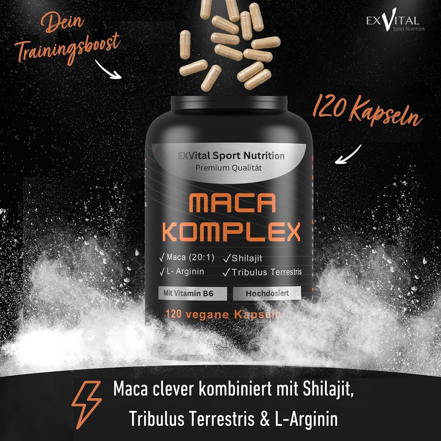 Maca mit Tribulus, Shilajit, L-Arginin, Vitamin B6 Kapseln, 92 g