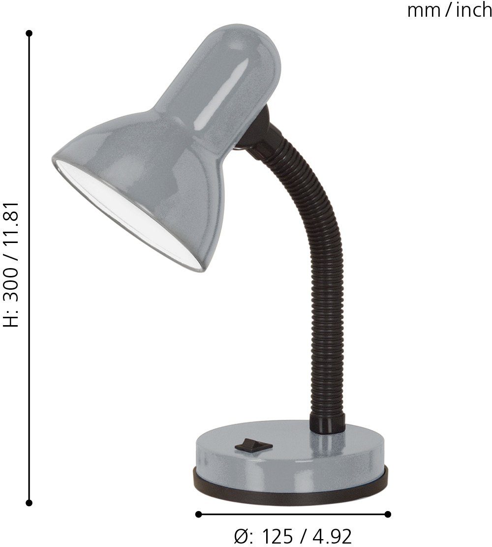 EGLO Tischleuchte BASIC, Leuchtmittel / x / exkl. E27 (je x wechselbar, H30 max. 40W) Ø12,5 Leuchtmittel, ohne cm 1 silber Wippschalter 