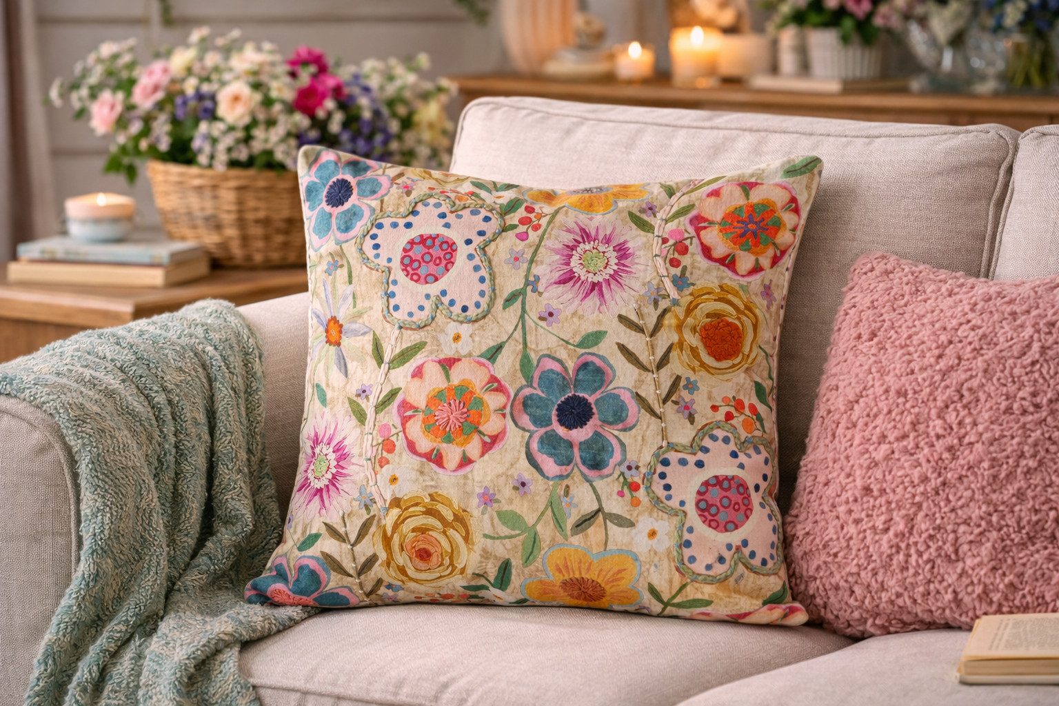 BOLTZE Dekokissen Kissen Fiora Blossina Quadrat Baumwolle Floral