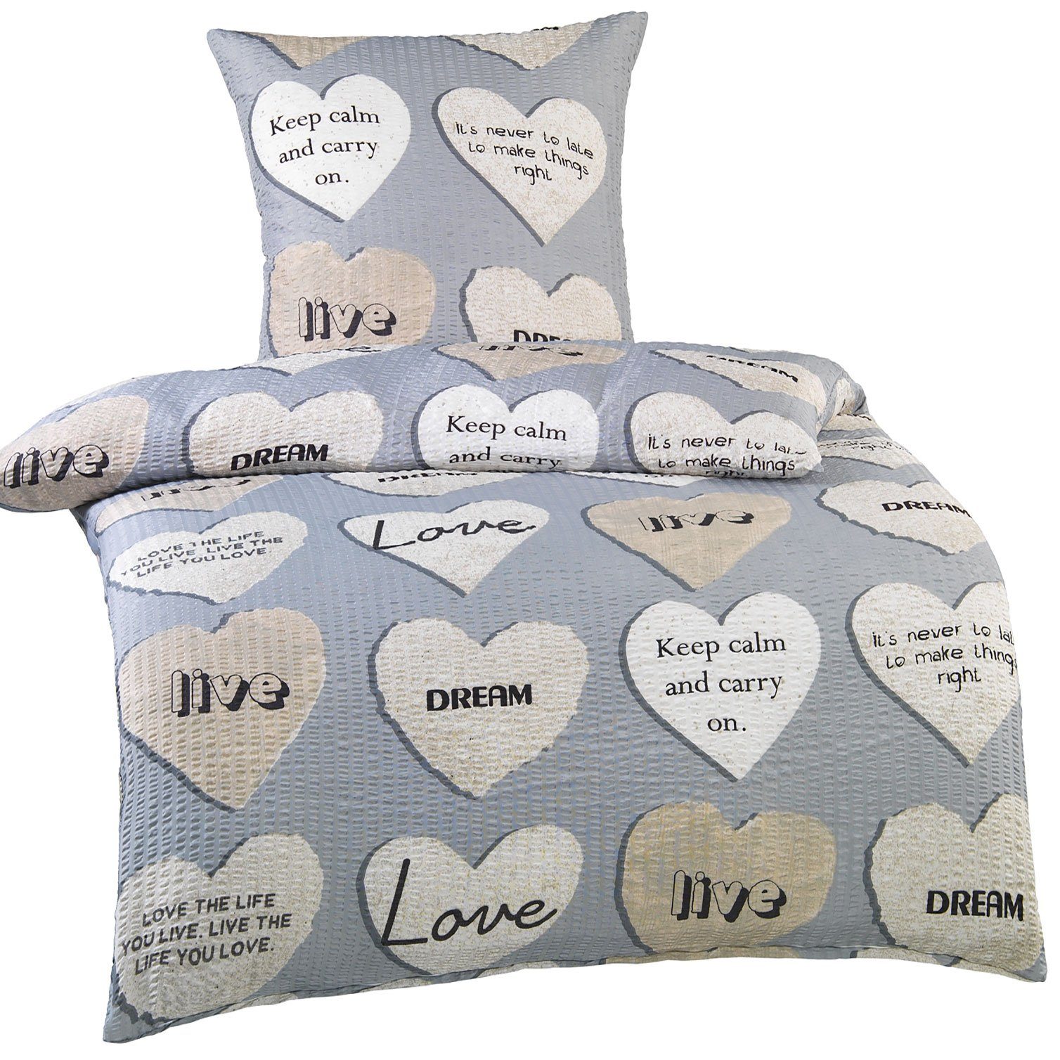 KH-Haushaltshandel Bettwäsche Seersucker Bettwäsche 135x200 +80x80cm, grau günstig online kaufen