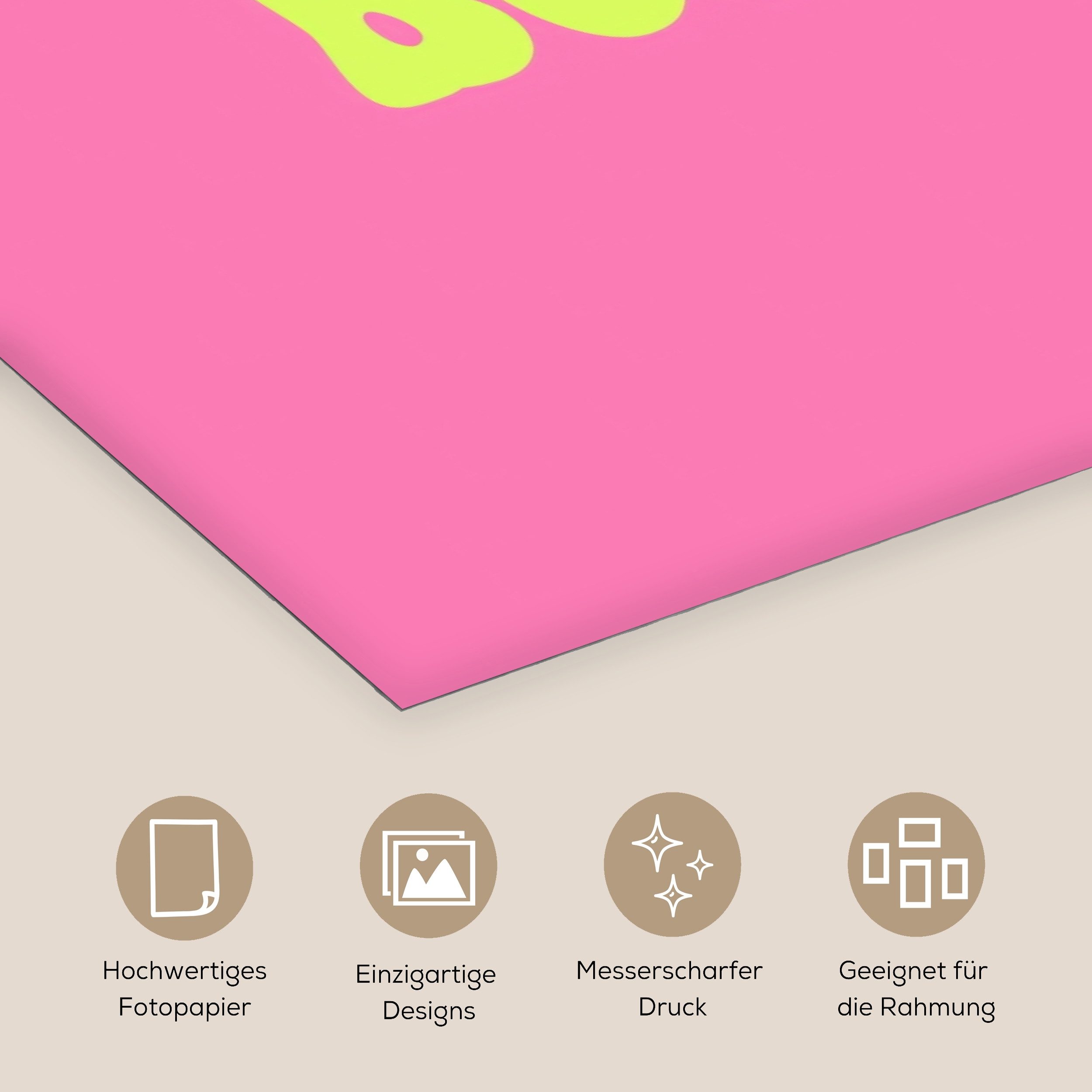 MuchoWow Poster Rosa - Grün - Bonjour - Bio, (1 St), Poster ohne Rahmen, Wandbild, Wandposter, 30x20 cm