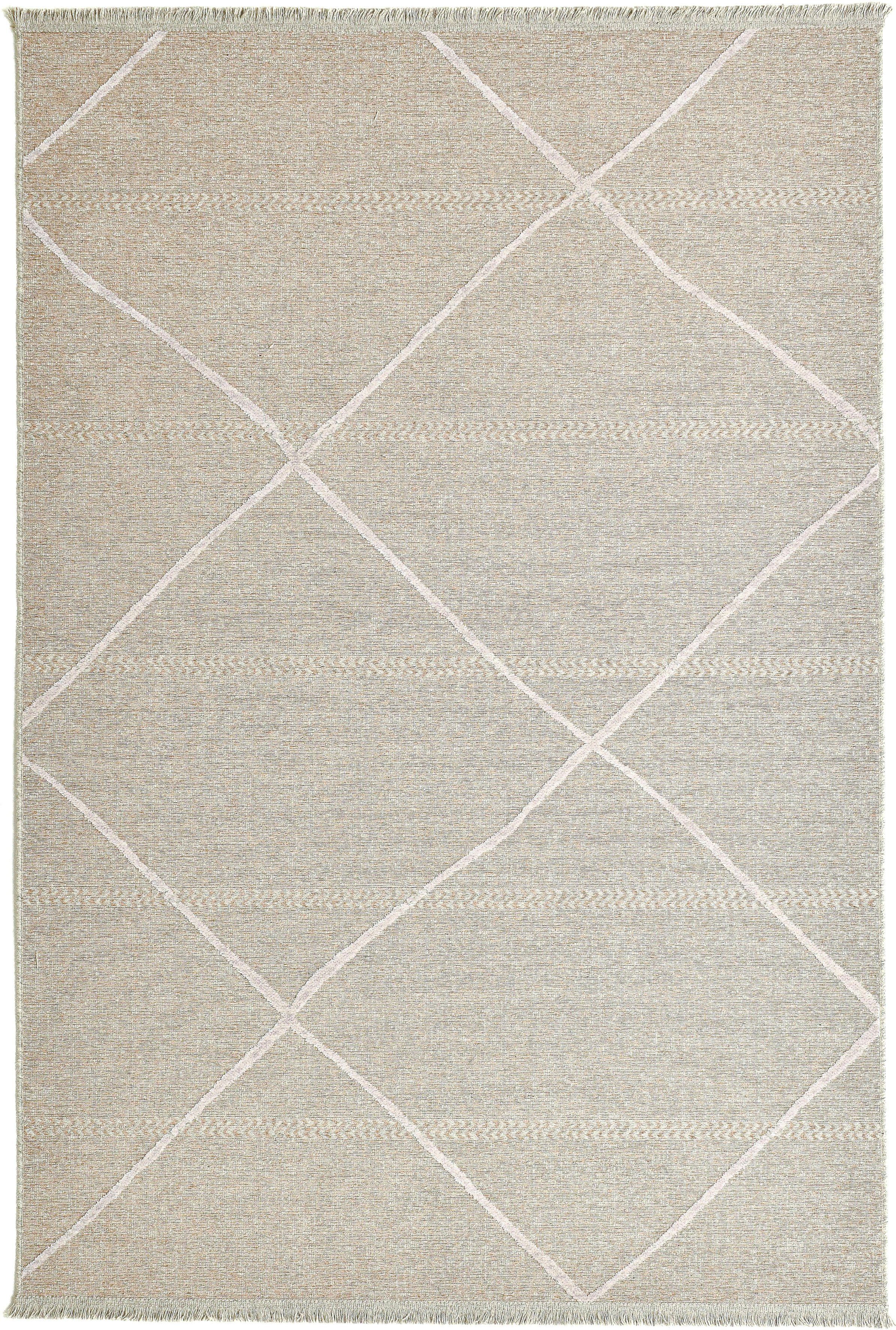 Sansibar Teppich Braderup, rechteckig, Höhe: 2 mm, Flachgewebe, modernes Scandi Design, Motiv Rauten, mit Fransen