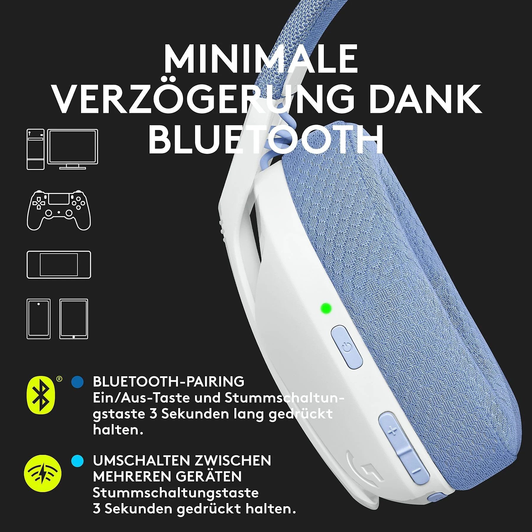 Logitech G G435 Lighspeed Bluetooth kabelloses Gaming-Headset (Dolby Atmos, PC, PS4, PS5, Handy, Nintendo Switch kompatibel, Bluetooth, Over-Ear-Kopfhörer mit integriertem Mikrofon)