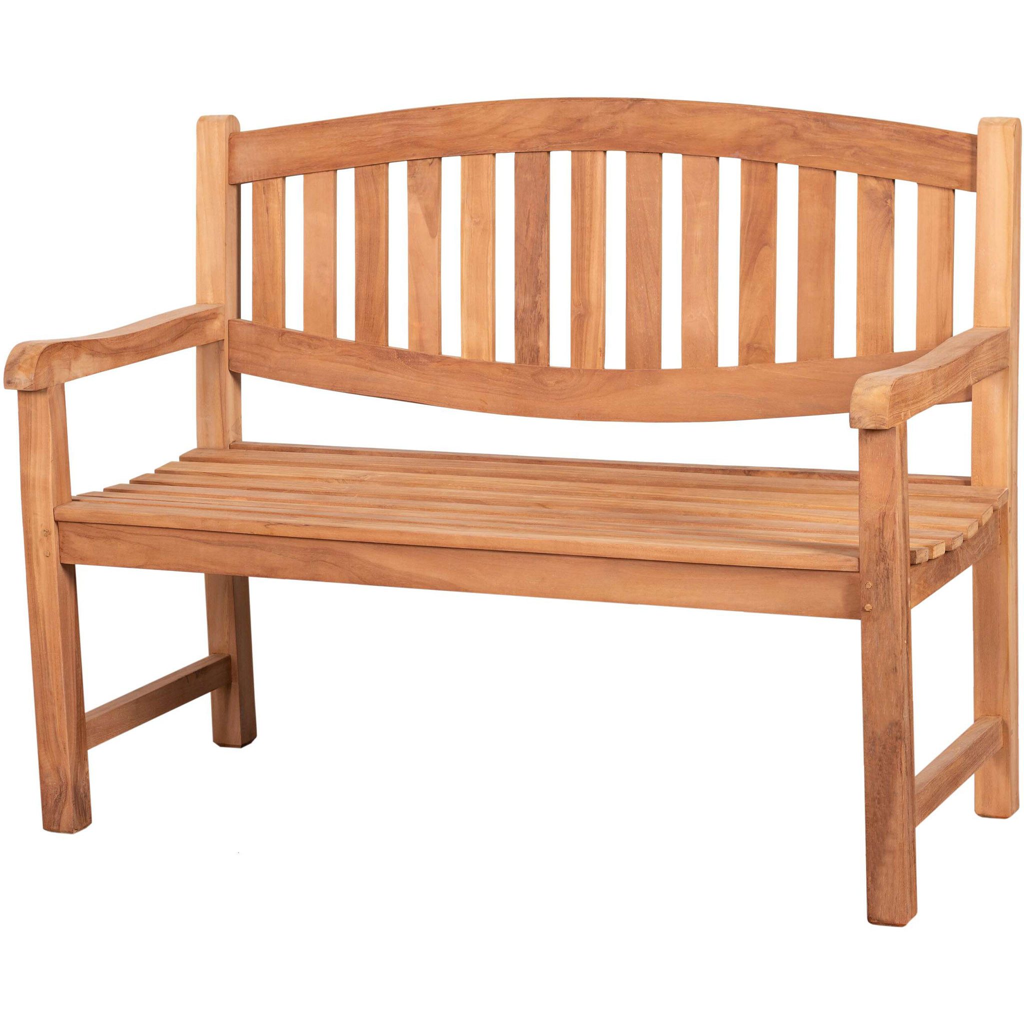 bene living Gartenbank Bradford 120 cm - Teakholz, geschwungende Armlehnen - Rückenlehnen in Sprossenoptik