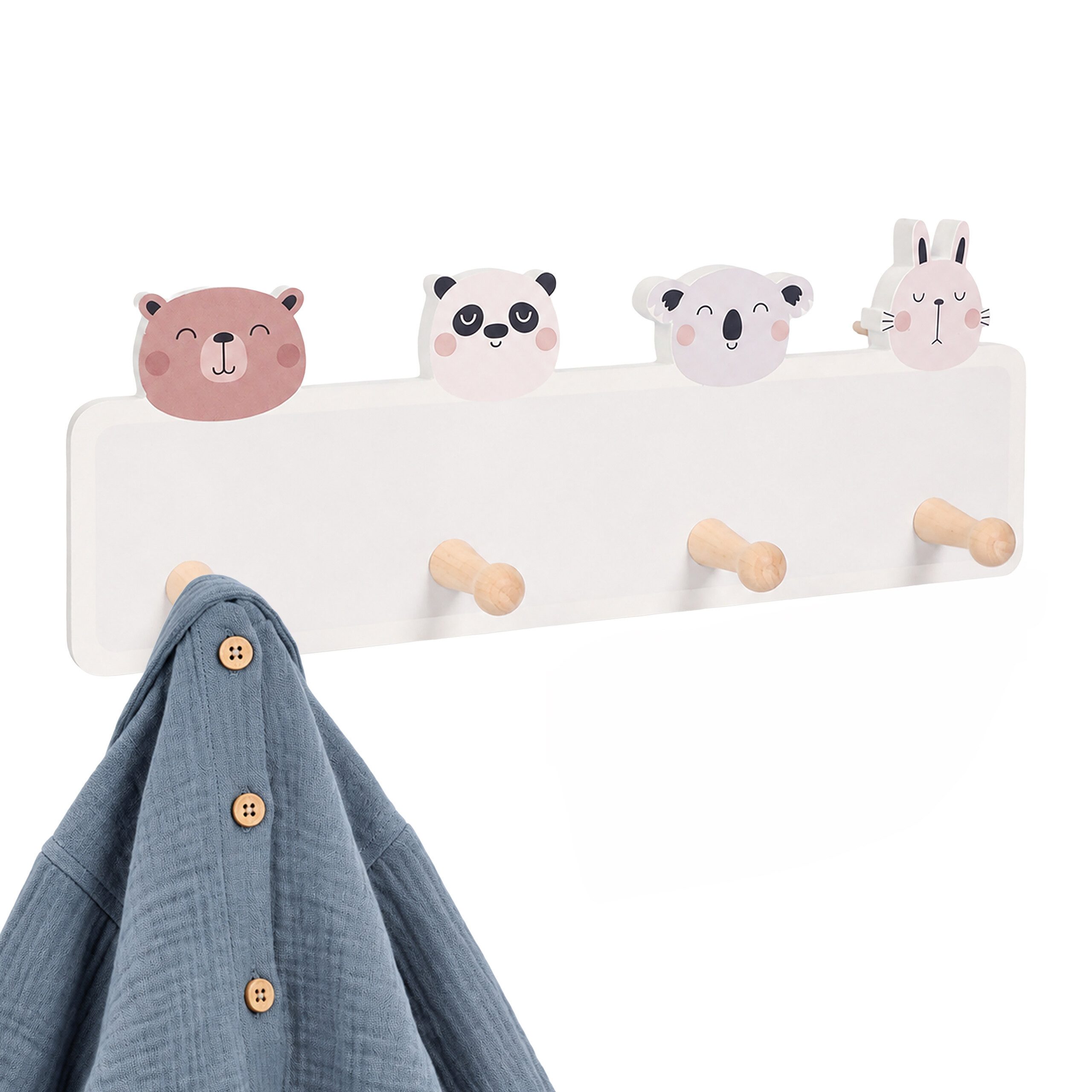 relaxdays Hakenleiste Kindergarderobe 4 Haken 15 x 38 cm, (4 St), A