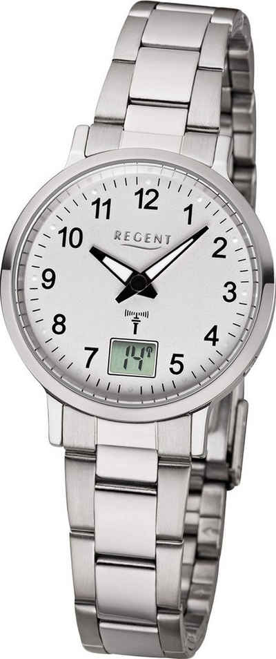 Regent Funkuhr Regent Metall Damen Uhr FR-260, Damenuhr Metallarmband silber, rundes Gehäuse, klein (ca. 30mm)