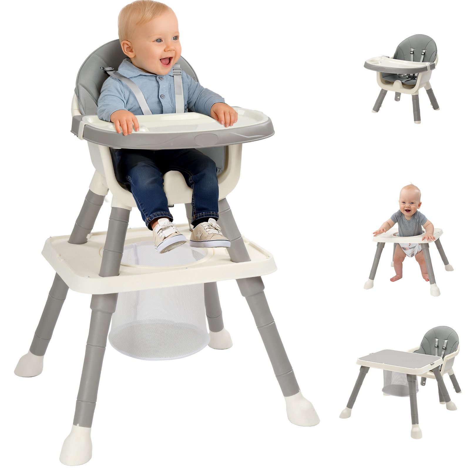 LALAHO Kinderklappstuhl 7-in-1 Kinderstuhl Stuhl Baby Esszimmerstuhl,Babystuhl, Kinderwagen Mitwachsstuhl und Babystuhl für Neugeborene
