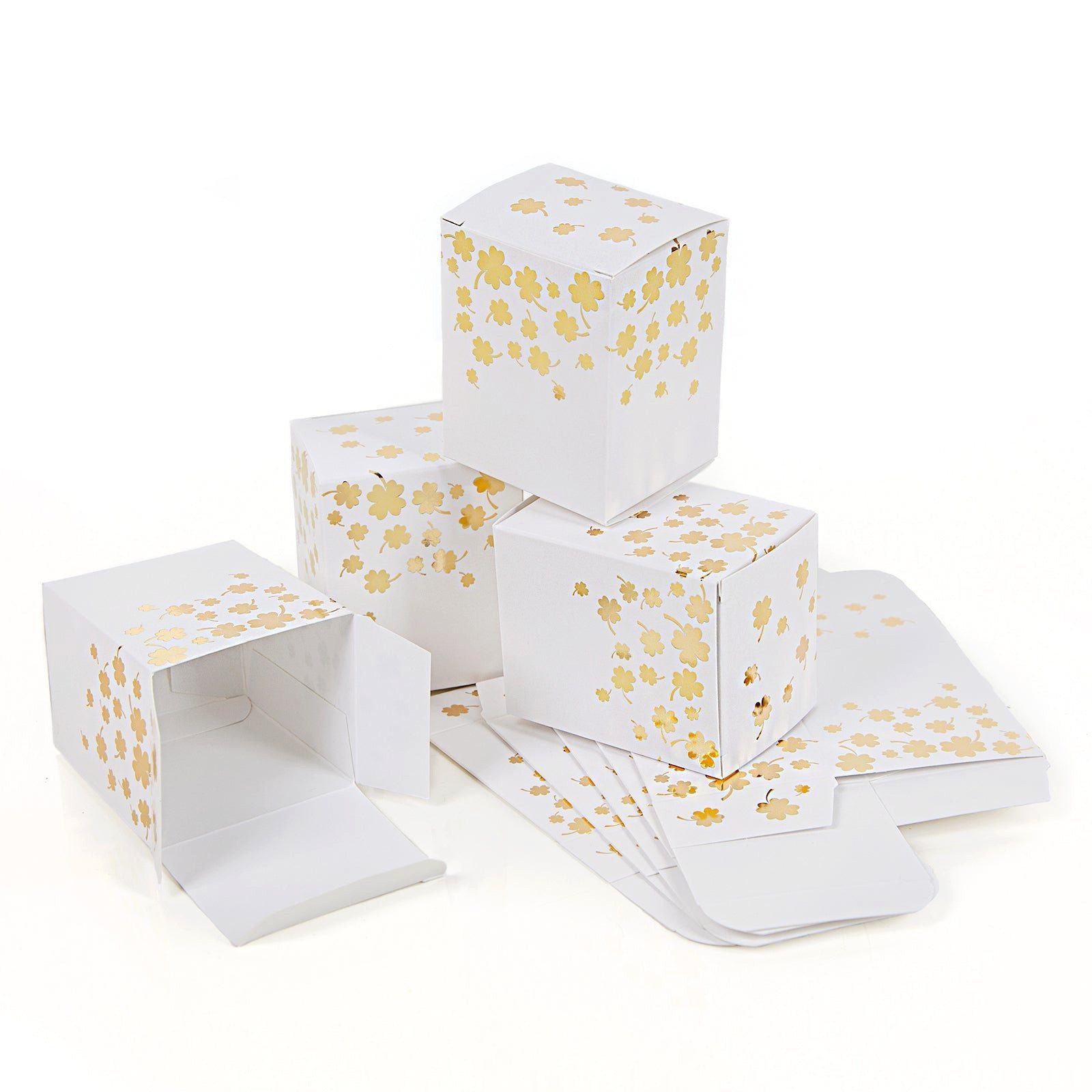 Logbuch-Verlag Geschenkbox 10 kleine Geschenkboxen weiß gold foliert Kleeblätter 8,5 x 6,5 x 5,5