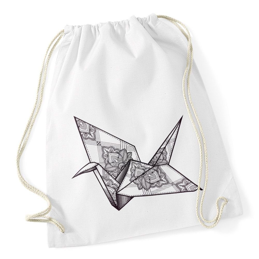 Turnbeutel Ornamente Kranich Boho Polygon weiß Autiga® Turnbeutel Triangle Paisley Bird Origami Autiga Crane Vogel