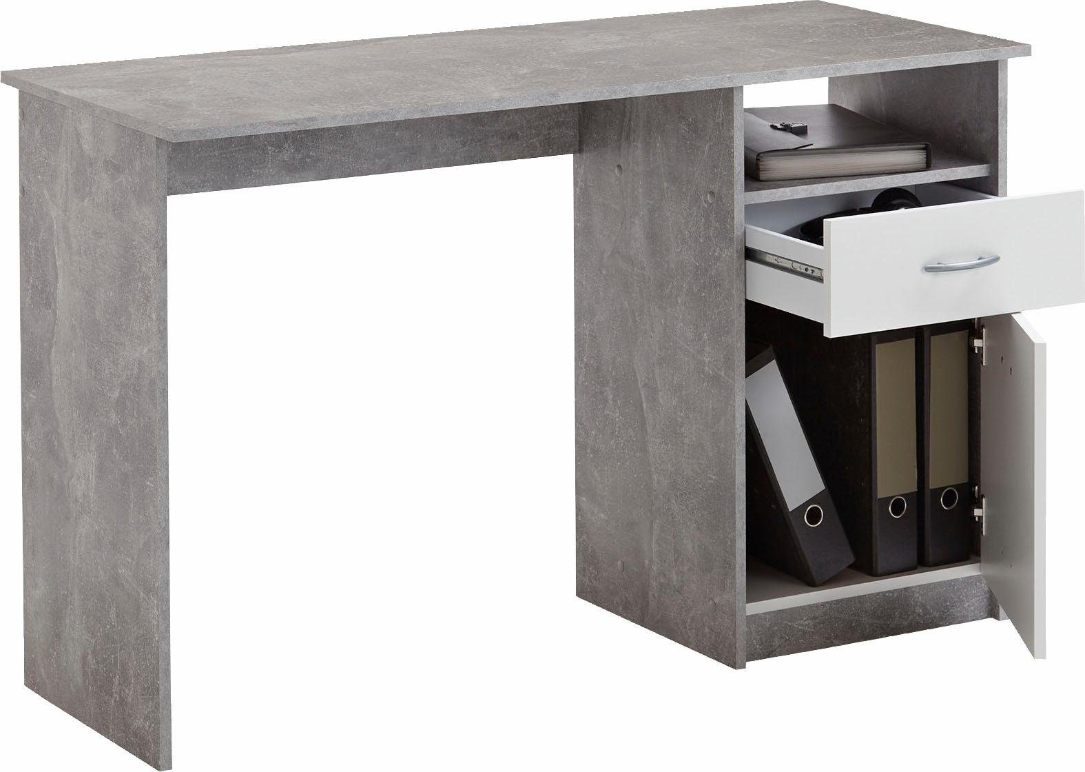 FMD Schreibtisch Jackson, mit Schubkasten 1 Tür und 1 betonfarben/weiß
