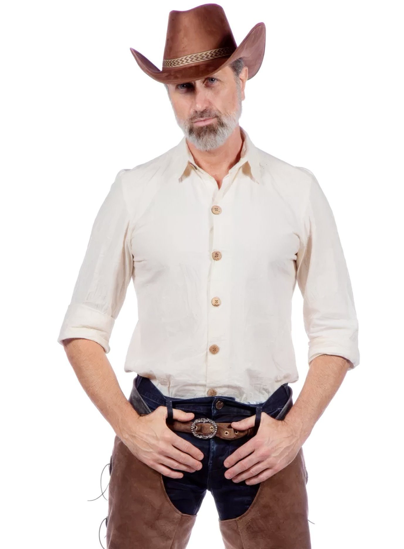 Metamorph Cowboy-Kostüm Westernhemd altweiß - Fasching Karneval Kostüm Hal, Klassisches, cremefarbenes Cowboyhemd