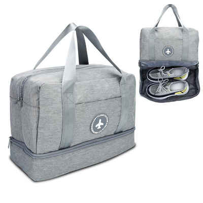 Intirilife Reisetasche, Wasserfeste Reisetasche in GRAU - Geräumige Textil Tasche aus wasserabweisendem Oxford Gewebe