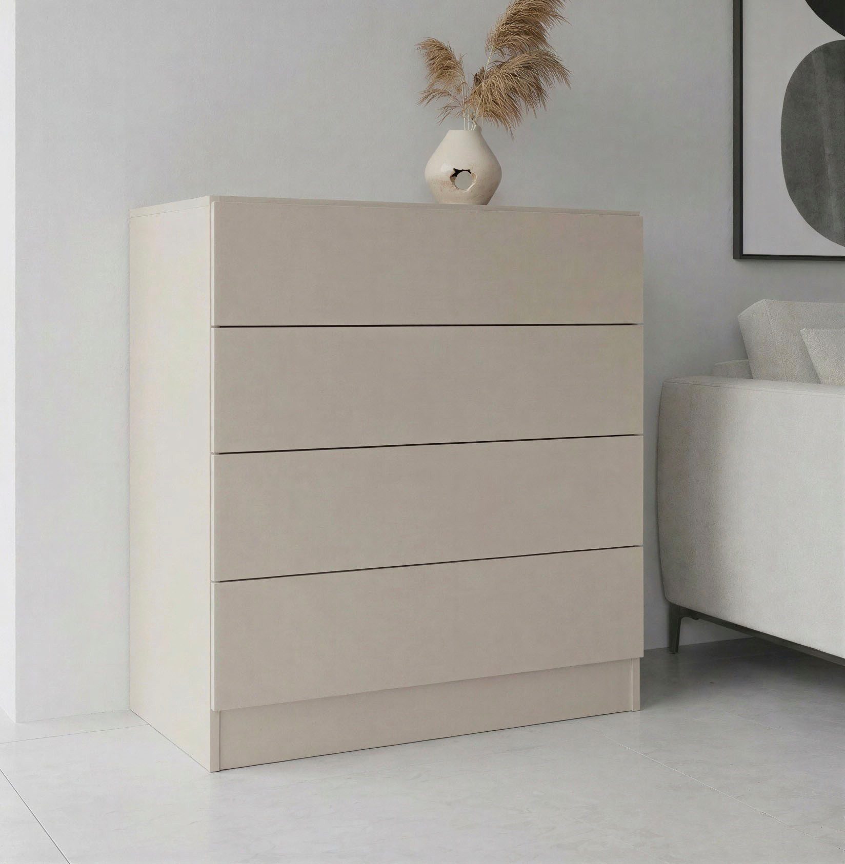 borchardt Möbel Kommode Vaasa, Breite 76cm, Höhe 79cm, grifflos, 4 Schubfächer mit Push-to-open-Funktion