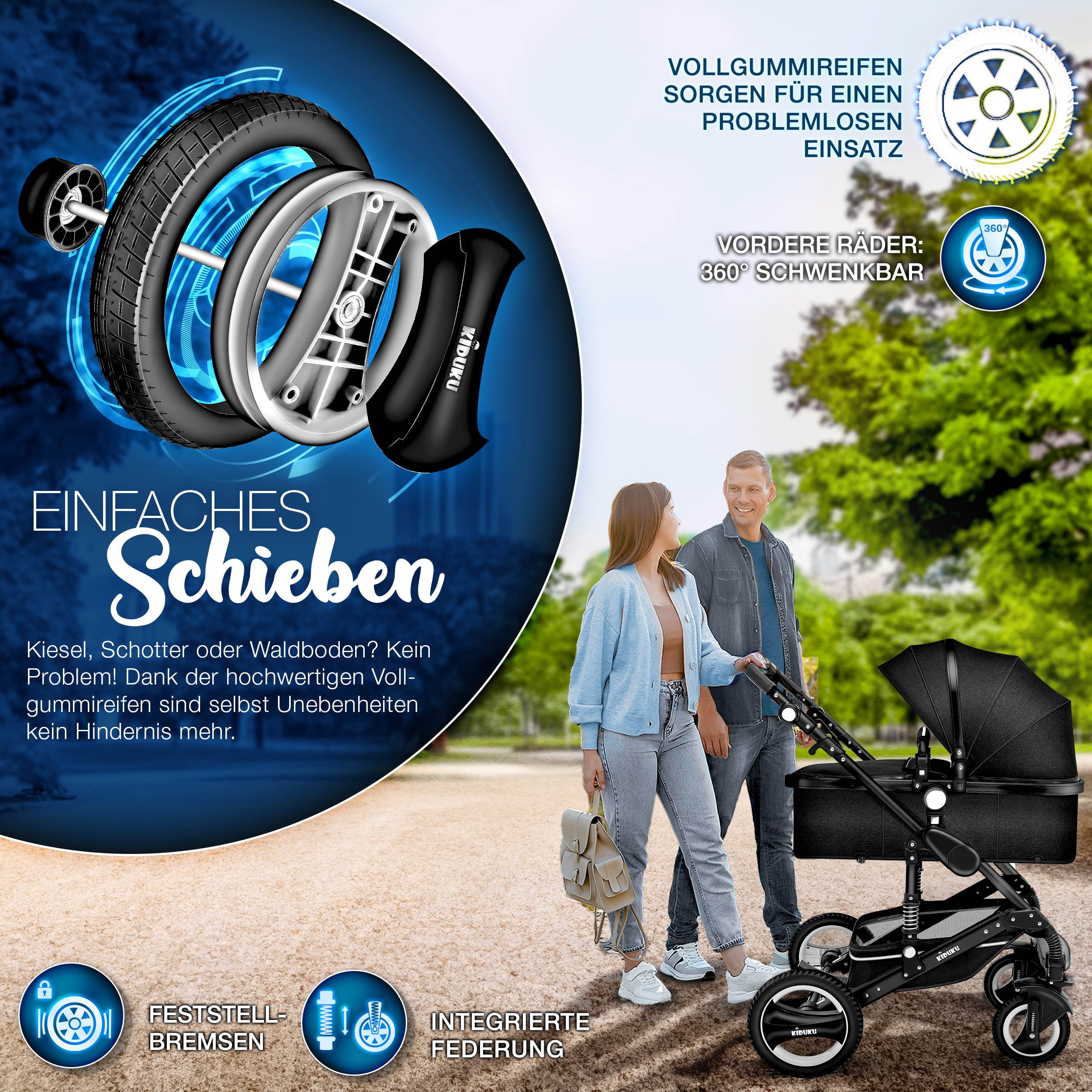 KIDUKU Kombi-Kinderwagen KIDUKU® 3 in 1 Kombi-Kinderwagen Buggy Reisebuggy inkl. Auto- Babyscha, Kindertisch