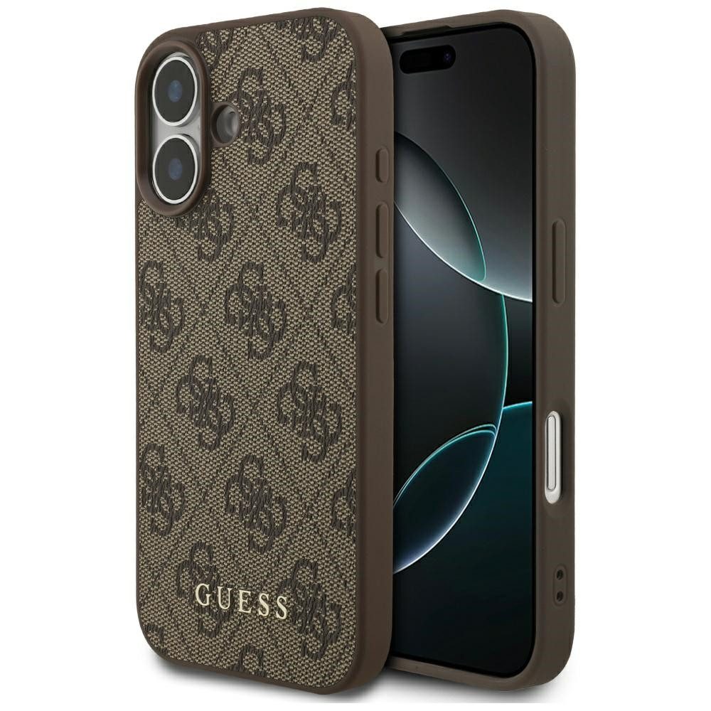 Guess Handyhülle iPhone 17 Kunstleder braun Classic Logo goldfarben Metall 6,3 Zoll, Kantenschutz