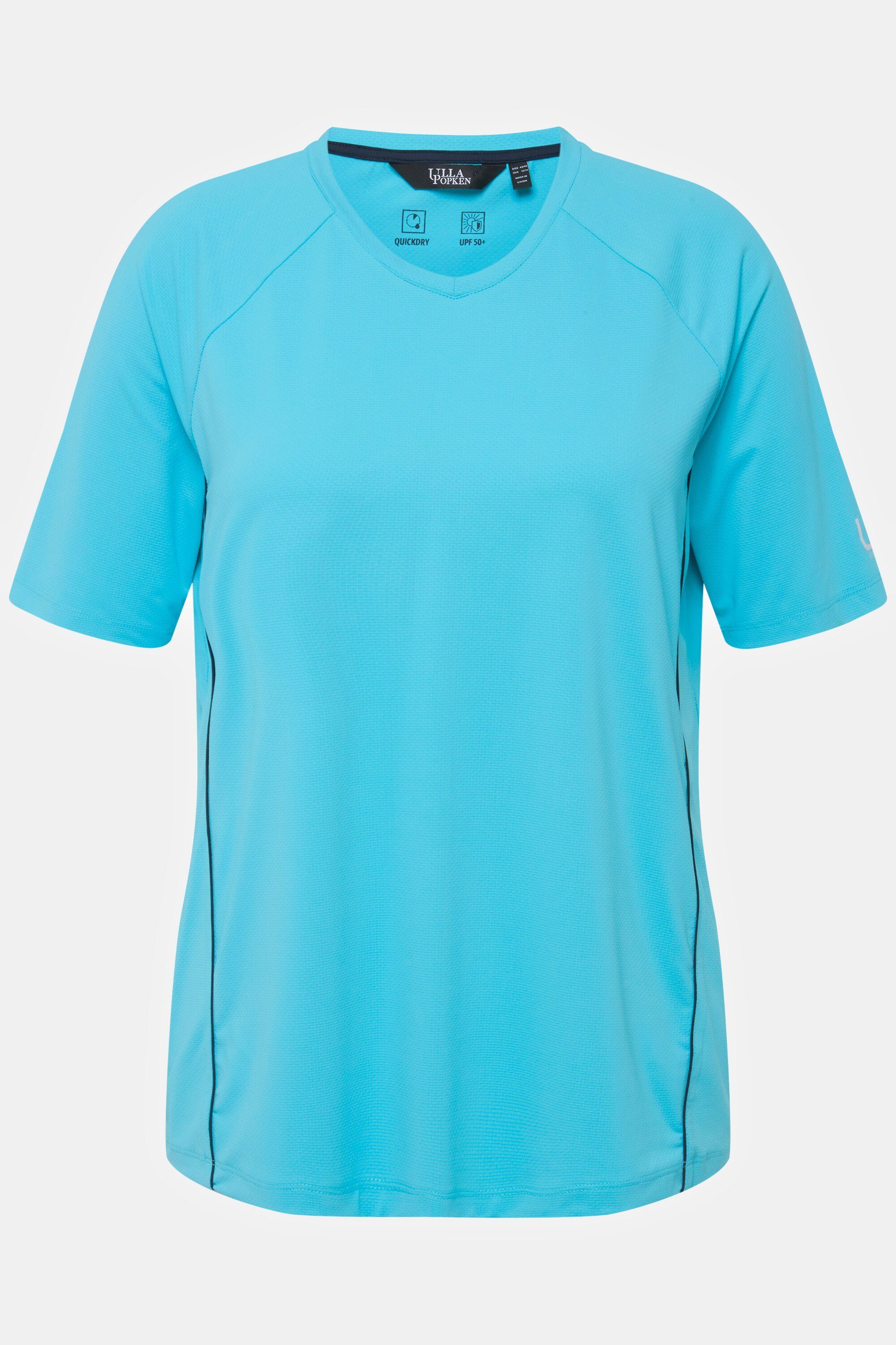UV-Schutz V-Ausschnitt türkis T-Shirt Popken Rundhalsshirt Halbarm helles Ulla 50+