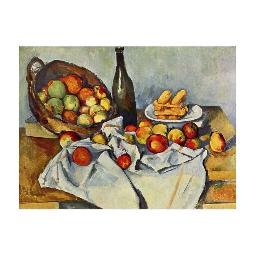 Bilderdepot24 Leinwandbild Alte Meister - Paul Cézanne - Stillleben mit Flasche und Apfelkorb, Stillleben