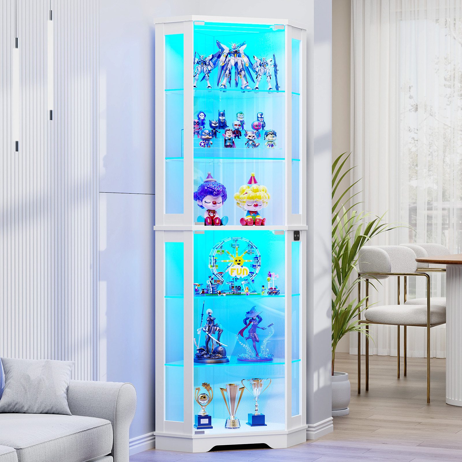 BROTTAR Eckvitrine mit Eckdesign, 6 Ebenen, LED-Beleuchtung, Glastüren, Bewegungssensor (1-St)