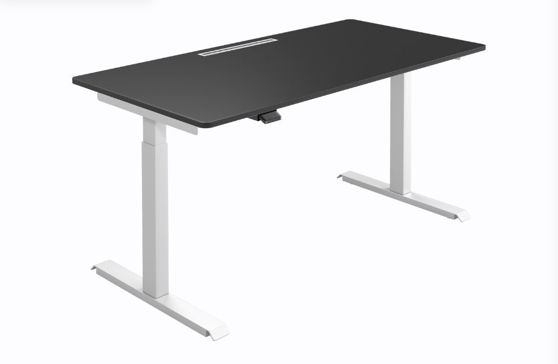 MO Casa Schreibtisch Elektrisch höhenverstellbarer Schreibtisch "MO Five" mit Tischplatte und integriertem Kabeldurchlass - stufenlos verstellbarer Bürotisch (Sitz-Steh Tisch) - nachhaltig in Deutschland gefertigt - ergonomischer Arbeitsplatz, verschiedene Größen und Farben frei wählbar Weiß | Schwarz