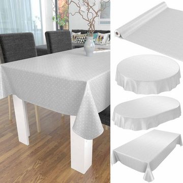 ANRO Tischdecke Tischdecke Wachstuch Gepunktet Grau Robust Wasserabweisend Breite 140, Geprägt