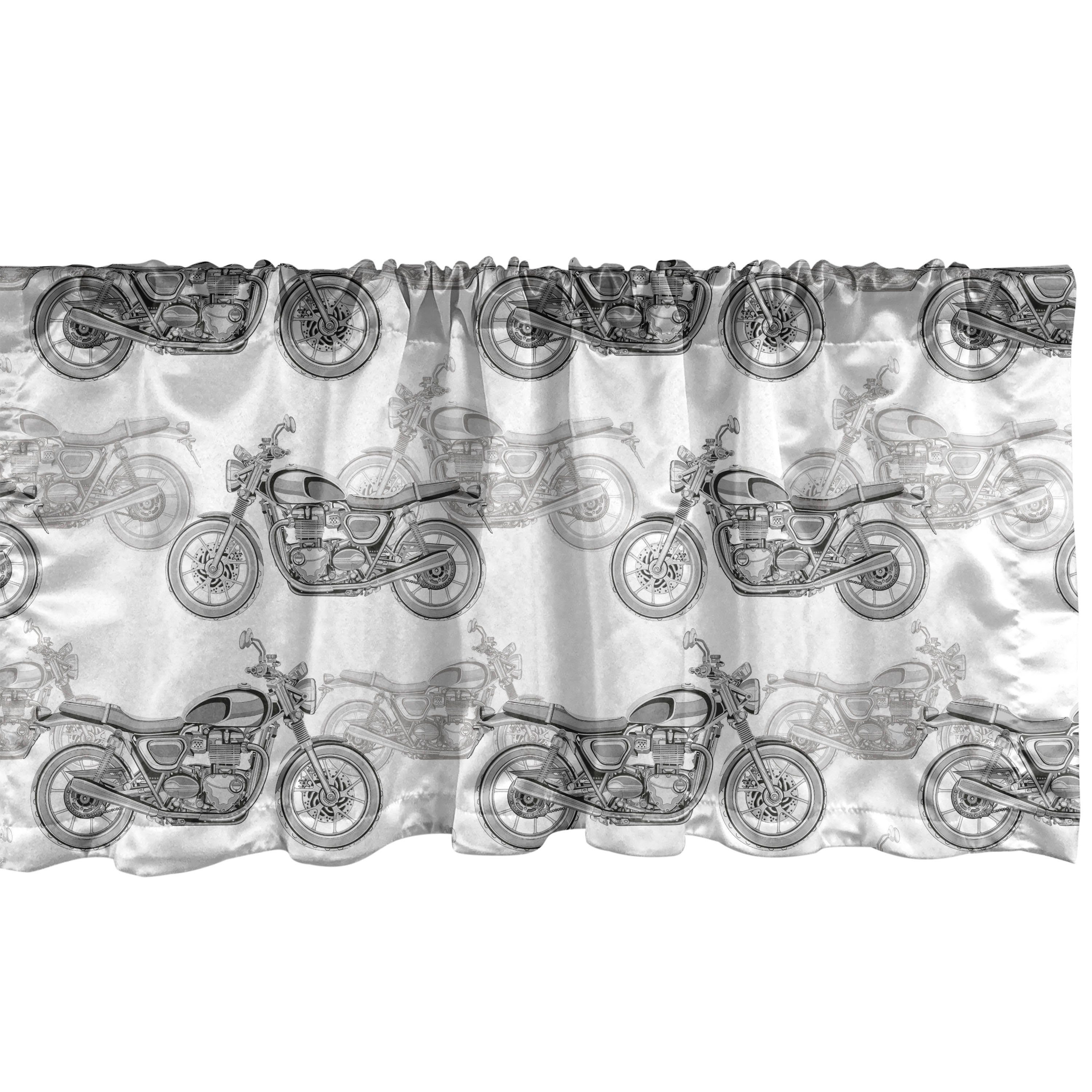 Abakuhaus Scheibengardine Vorhang Volant für Küche Schlafzimmer Dekor mit Stangentasche, Microfaser, Motorrad Details in Graustufen