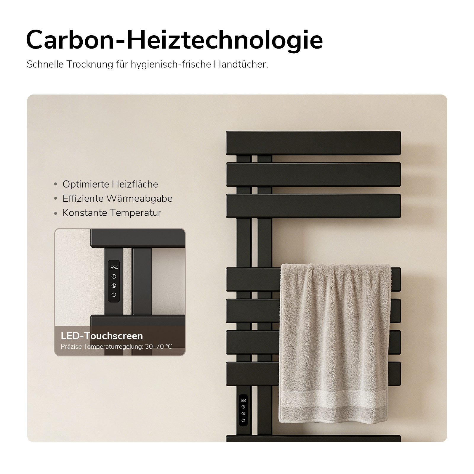 EMKE Elektrischer Badheizkörper Handtuchtrockner mit Smart Thermostat WLAN-/App-Steuerung Timer, Ausführung Link/recht Designheizkörper Flach Badheizkörper 135× – Bild 3 von 5