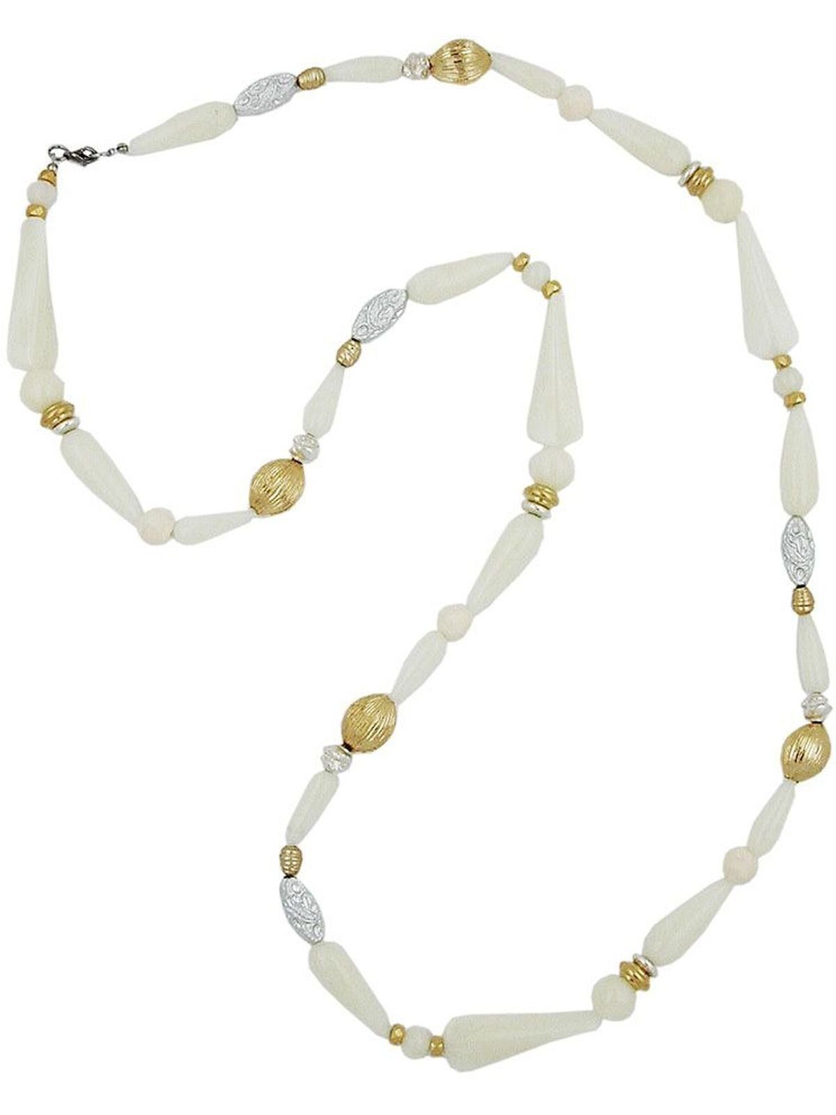 Gallay Perlenkette Kunststoffperlen cremefarben Mit Kunststoffperlen extra goldfarben 110cm (1-tlg), lang