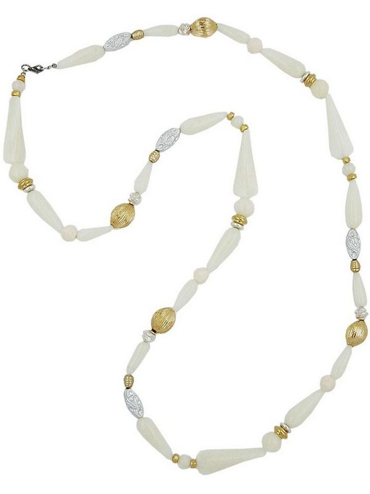 Gallay Perlenkette Kunststoffperlen cremefarben (1-tlg), extra Mit 110cm Kunststoffperlen goldfarben lang