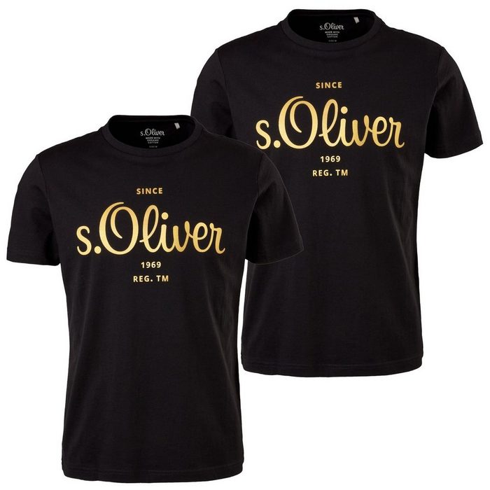 s.Oliver T-Shirt (2-tlg) mit Metallic-Aufdruck Regular fit kurzarm im 2er Pack