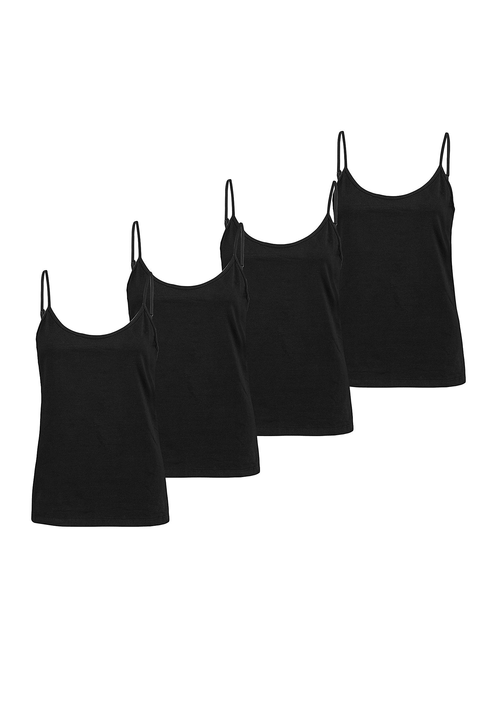 Shirttop Spaghettiträger-, einfarbig, Baumwolle, 4er-Pack