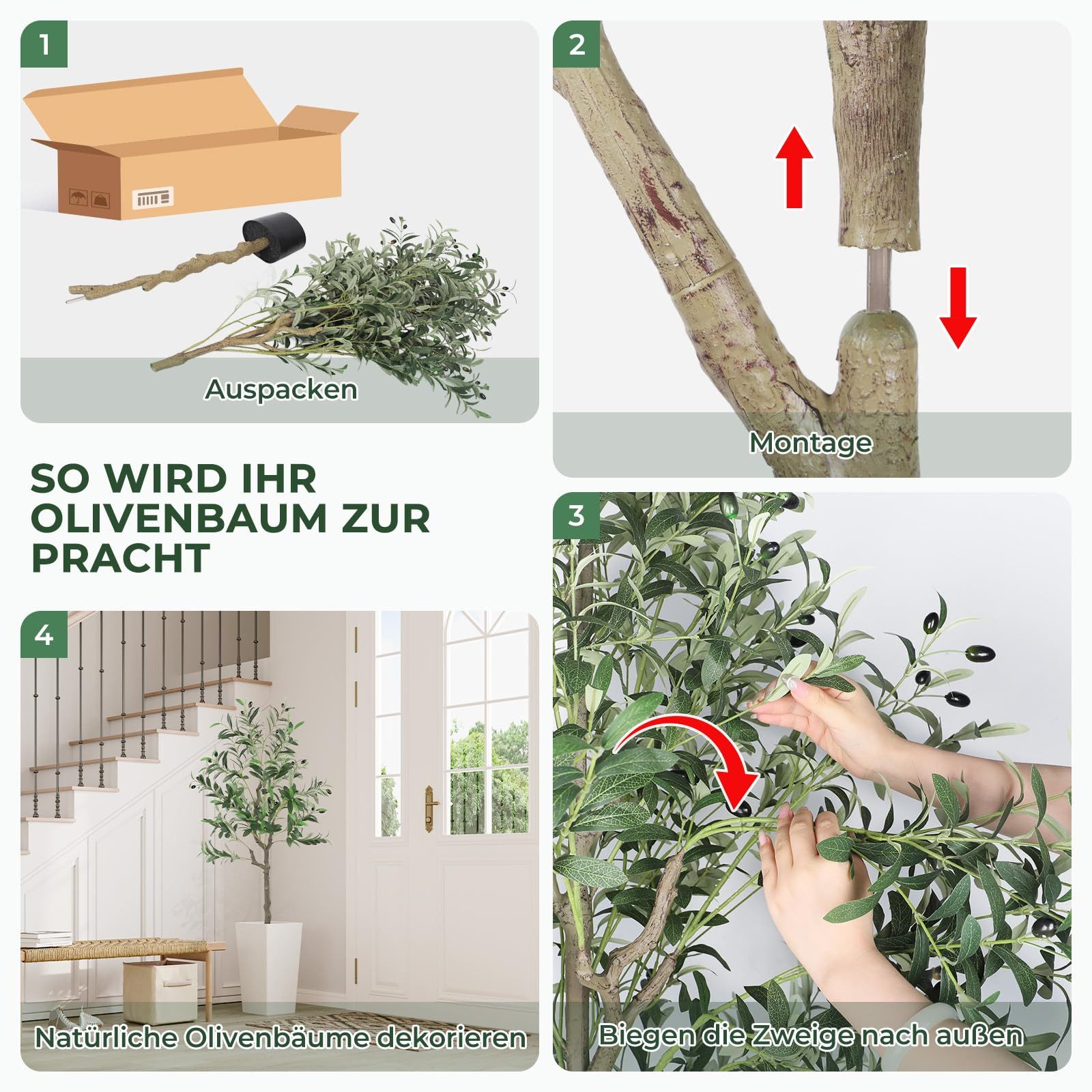 Kunstpflanze Olivenbaum Künstliche Pflanzen Höhe 120cm/150cm/170cm/180cm/210cm Olivenbaum, NAIMP, Höhe 120 cm – Bild 3 von 5