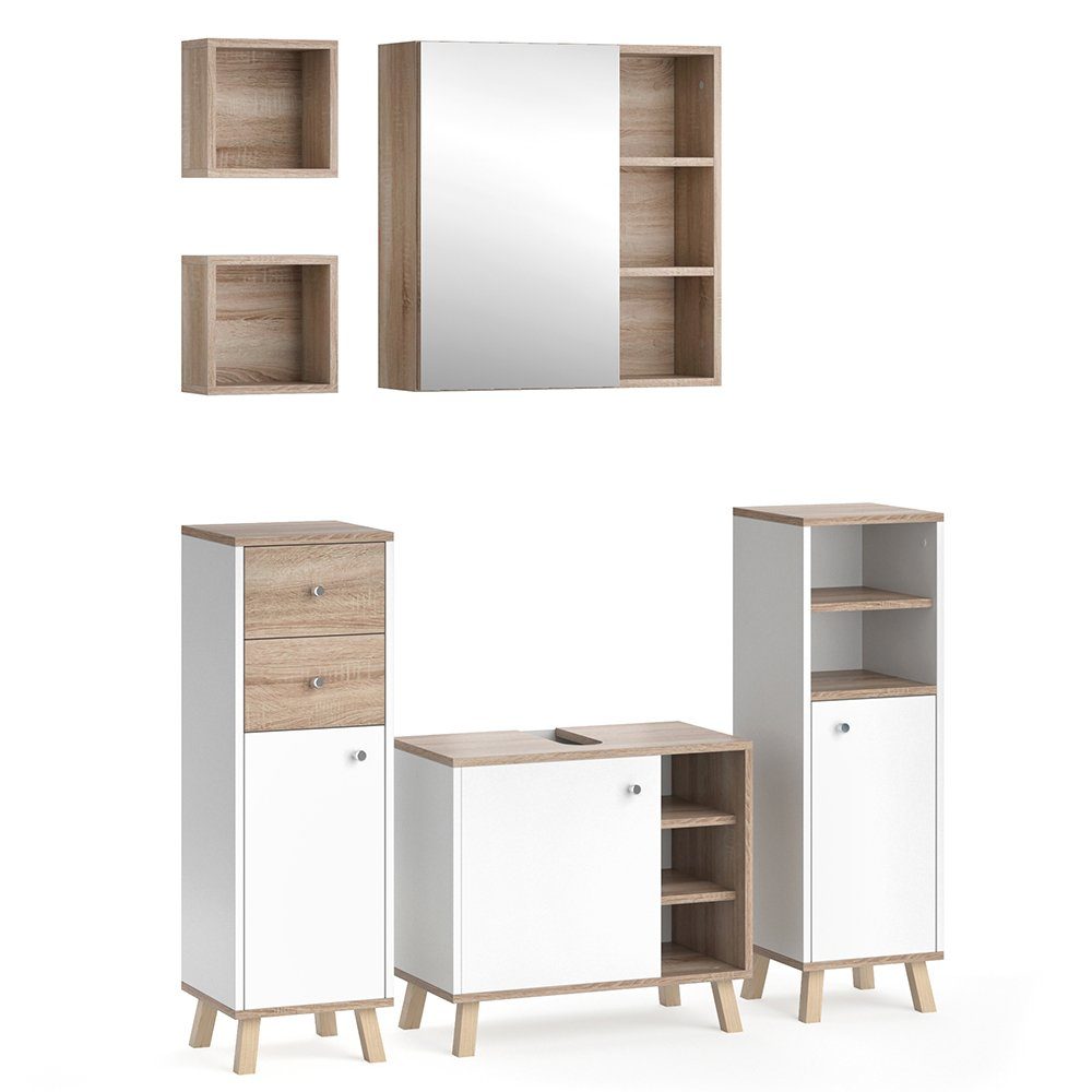 Vicco Badmöbel-Set Senyo, Weiß/Sonoma, 5 Teile, günstig online kaufen