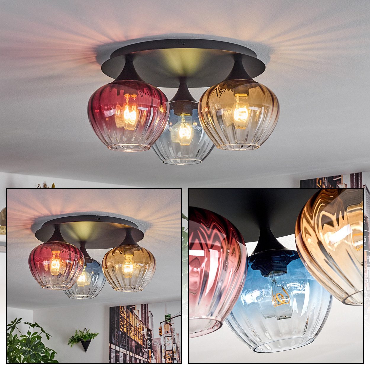 hofstein Deckenleuchte Deckenlampe aus Metall/Riffelglas in günstig online kaufen