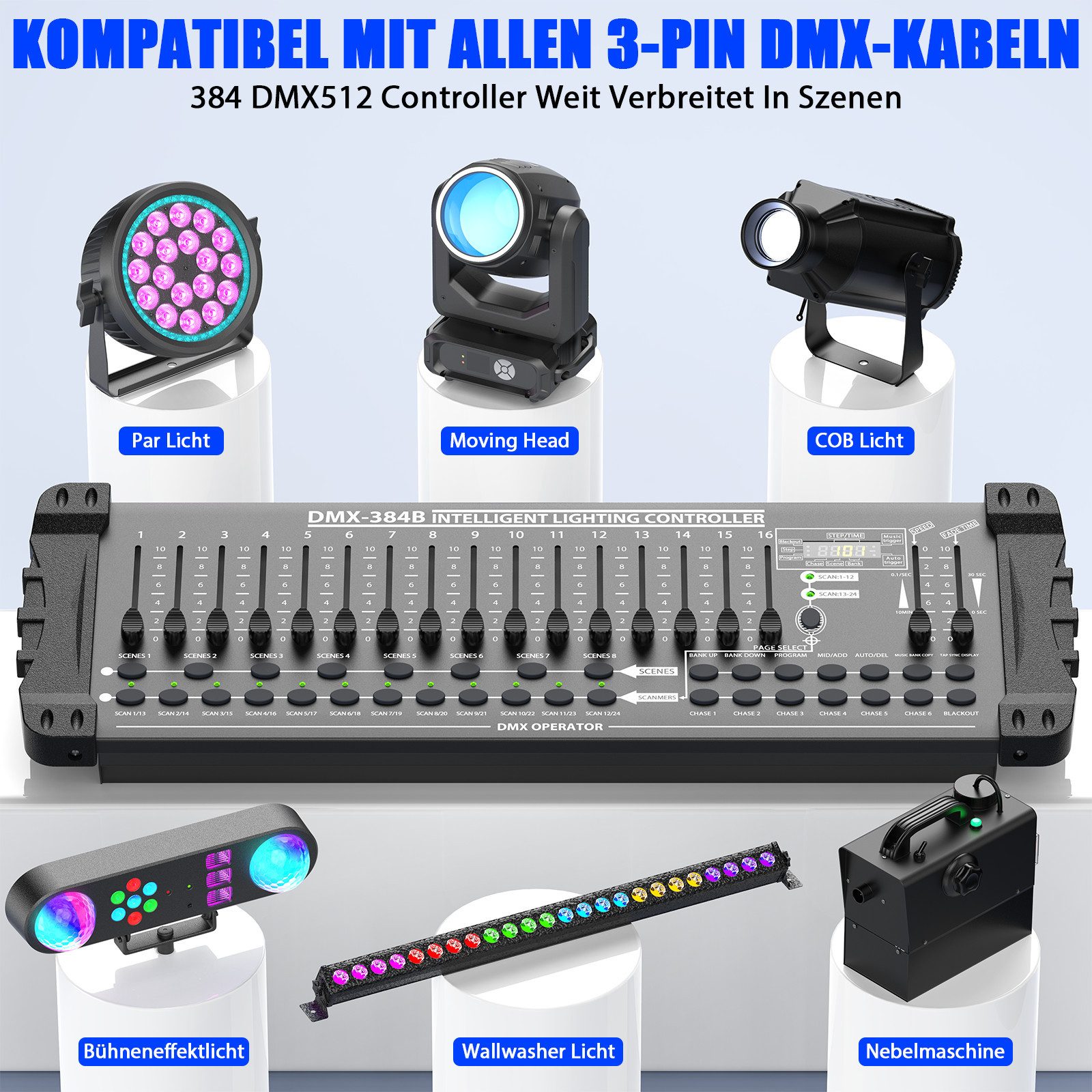 ZonQoonz DJ Controller 384-Kanal-DJ-Controller, DMX-Lichtsteuerung, Bühnenbeleuchtungskonsole