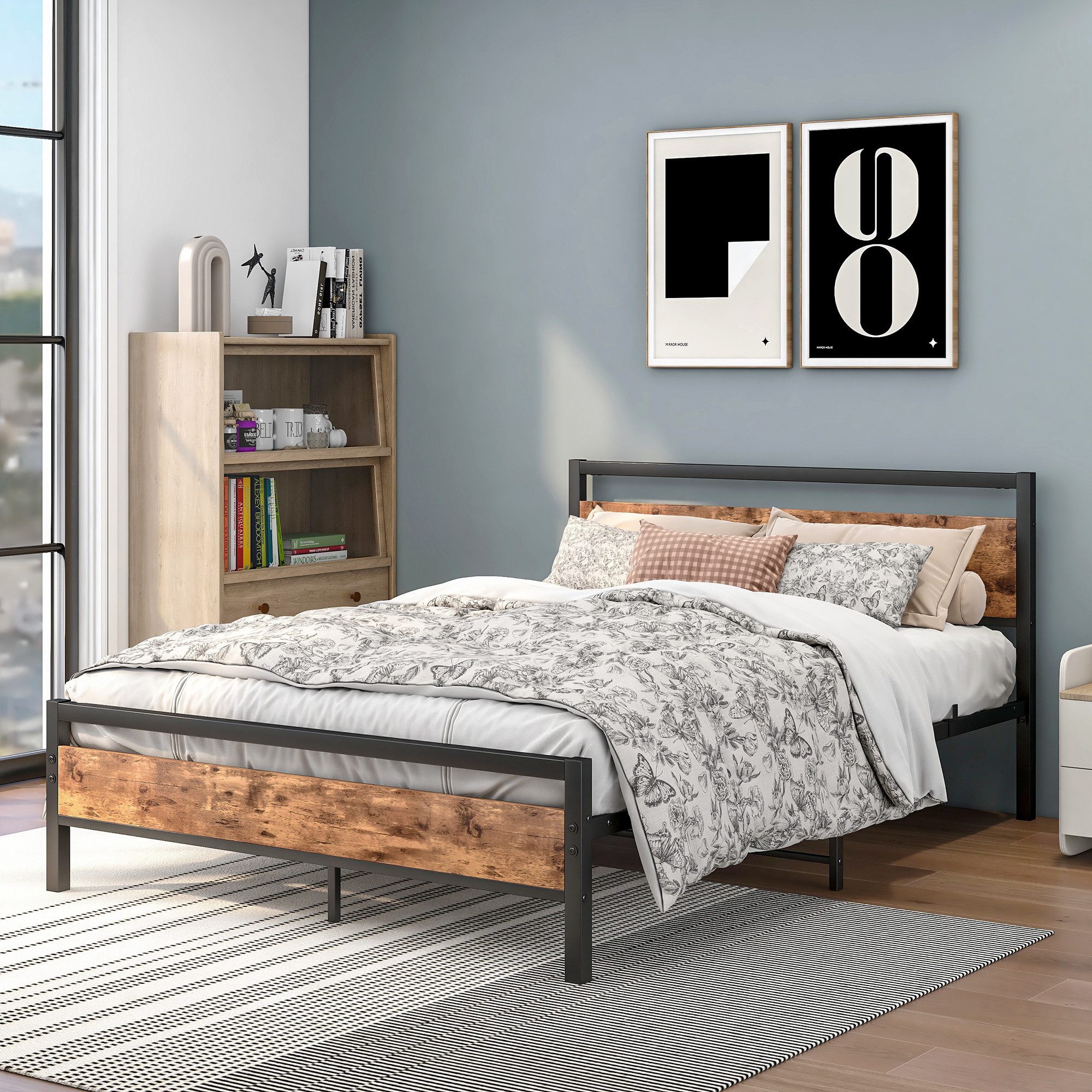 HOMERECOMMEND Metallbett aus Metall mit Lattenrost,Vintage Braun, 90x200cm (1-tlg), Kein Boxspring erforderlich, Quietschfest – Bild 4 von 5