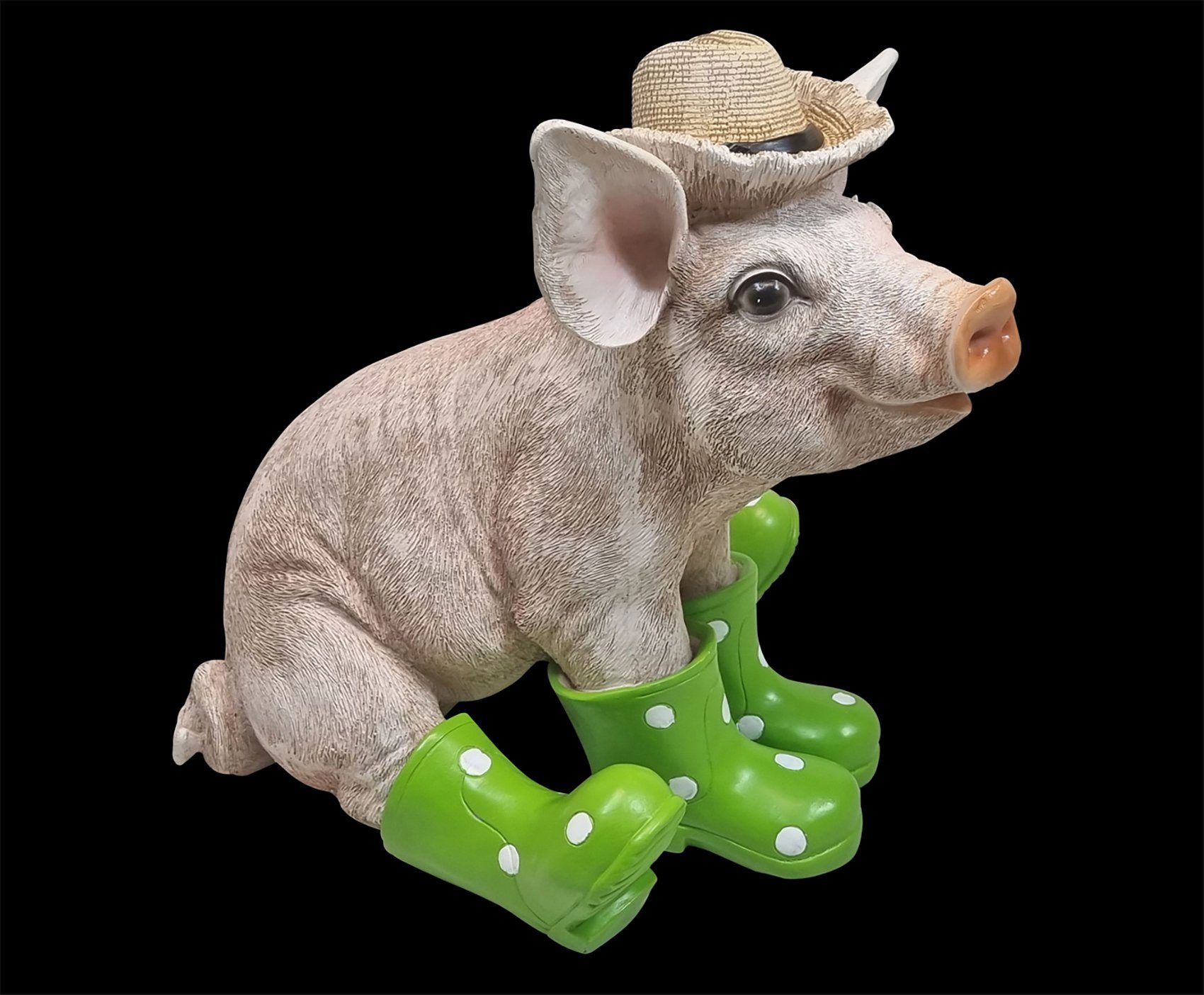 Fachhandel Plus und lustige (1 Hut Tierfigur, St), lebensecht Gummistiefel, mit grüne Gartenfigur Schwein