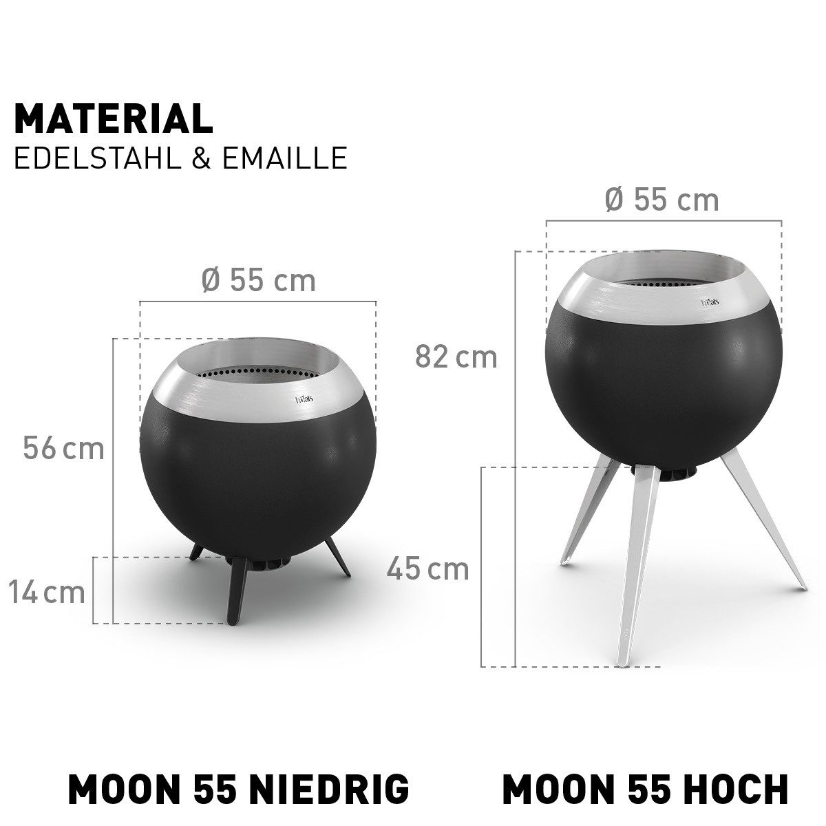 höfats Feuerschale MOON 45, 55, (rauch-und geruchsarm dank Holzvergaser-Technologie und zweistufigem Verbrennungsprozess, Feuerstelle mit ⌀ 45 cm oder 55 cm)