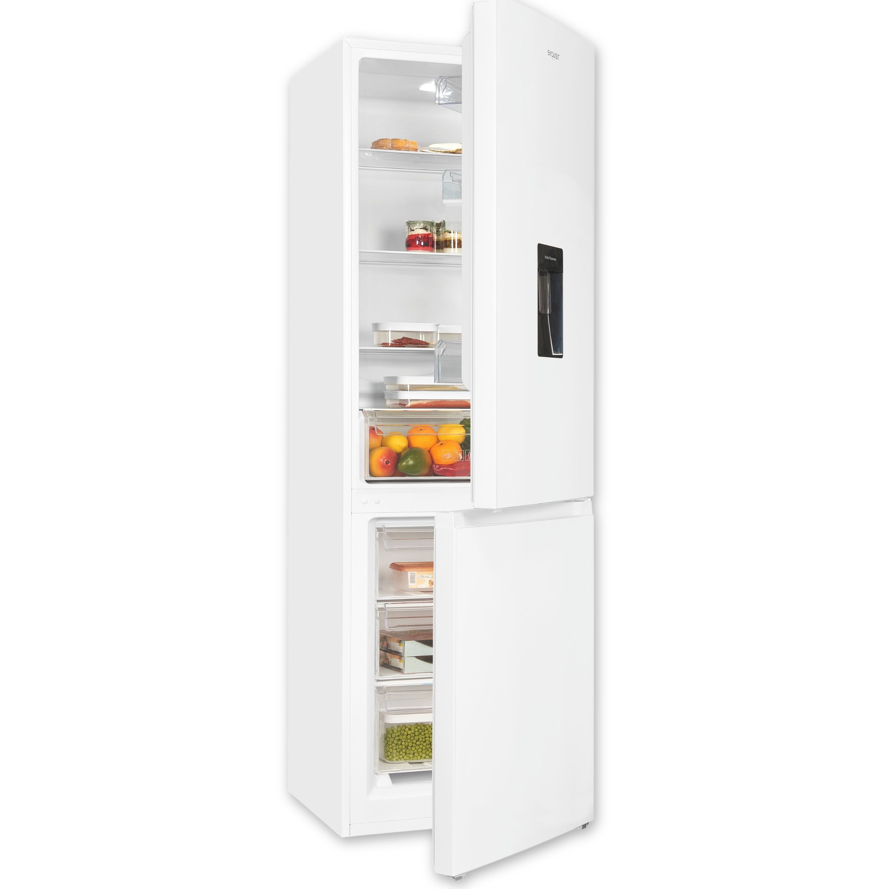 exquisit Kühl-/Gefrierkombination KGC5320-95-E-WS-040C, 185.8 cm hoch, 60 cm breit, Kühlschrank mit Wasserspender, 4-Sterne-Gefrieren, Alarm-Funktion