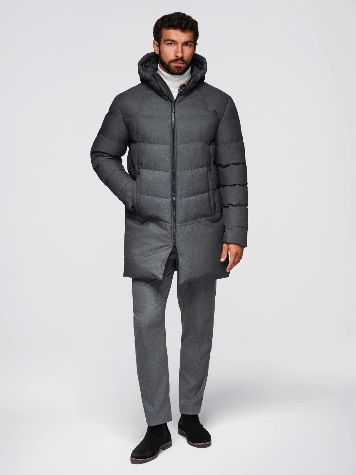 OMBRE Steppmantel Lange, gesteppte Herrenjacke mit Kapuze