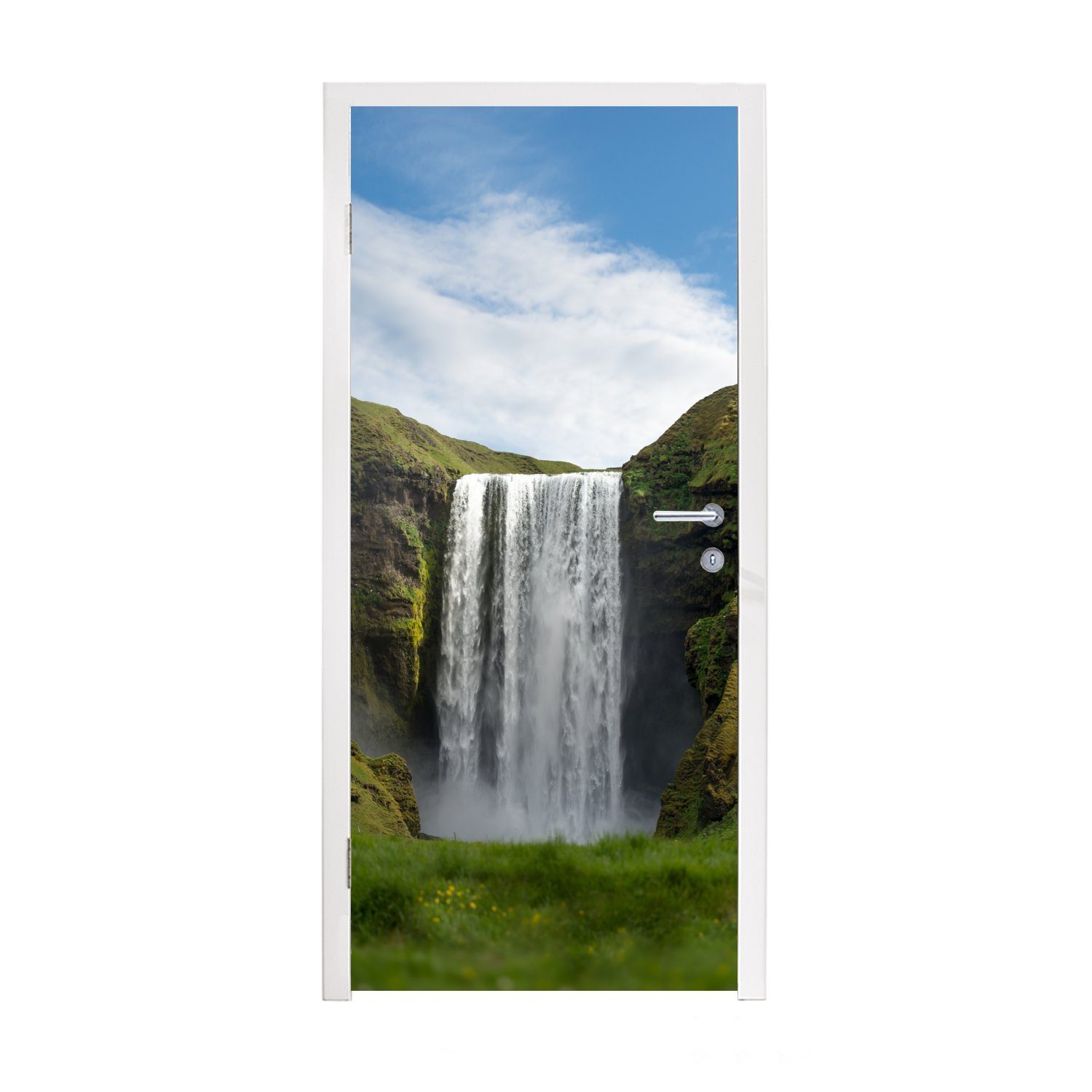 MuchoWow Türtapete St), cm Fototapete bedruckt, Natur, - Island (1 für Tür, Türaufkleber, 75x205 Wasserfall Matt, 