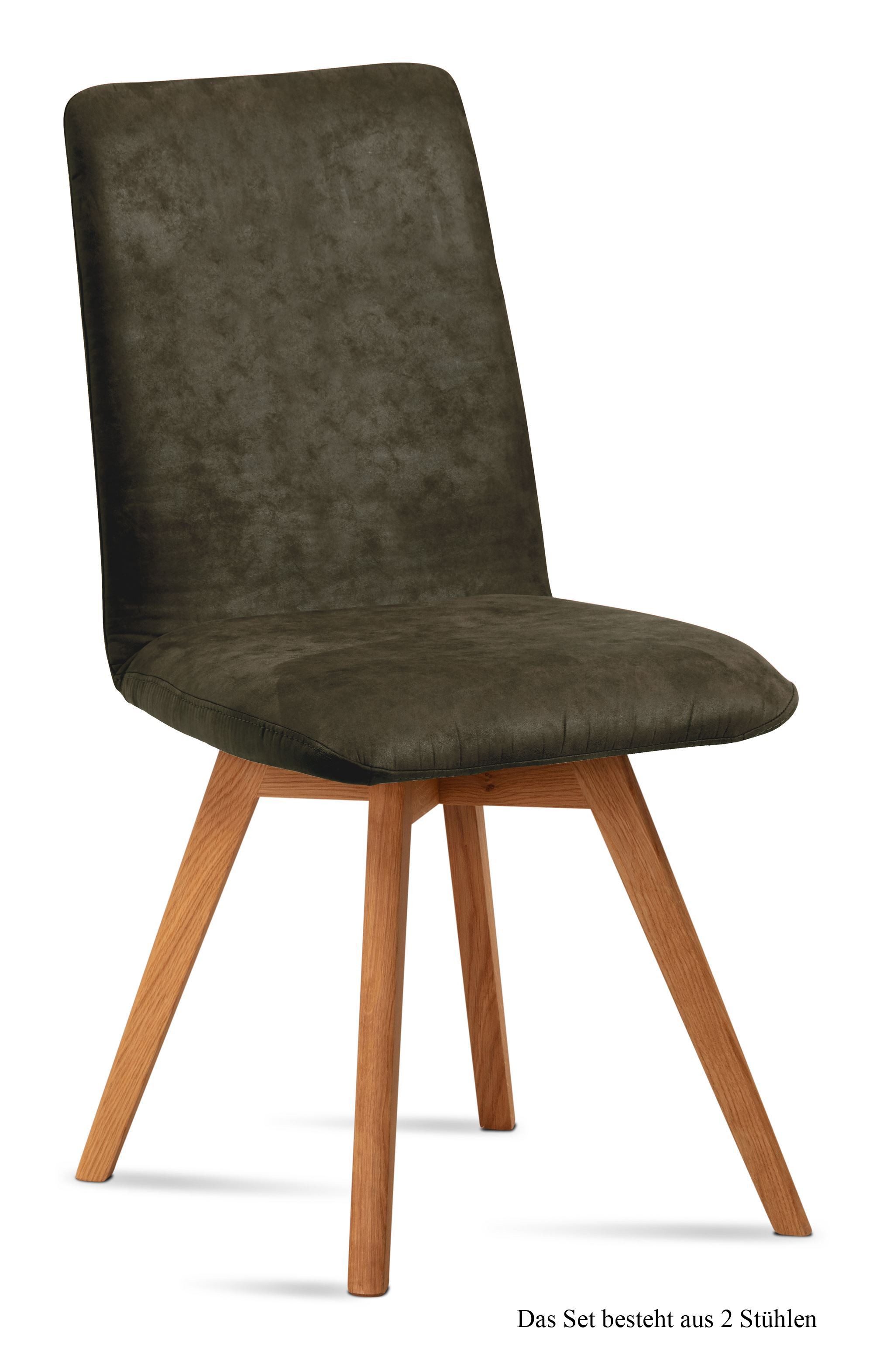 58 aufm Kessel Esszimmerstuhl Küchenstuhl (2er-Set) Dilga 47x92x60 Schwarz/Olivgrün (Lieferung bis Verwendungsstelle, 2 St), Stabiles Gestell aus Massivholz pflegeleichter Bezug aus Microfaser