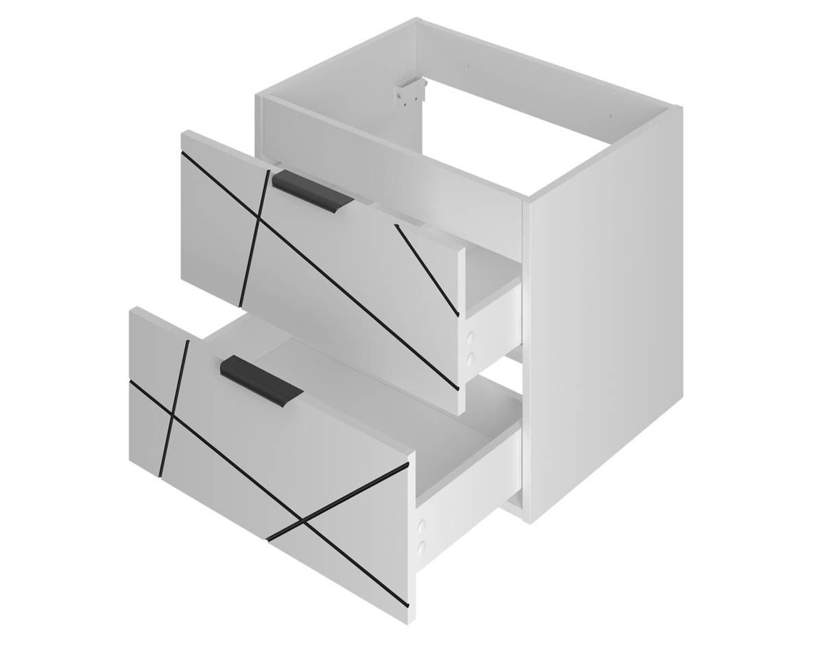 einfachgutemoebel Waschtisch-Set Waschtisch 60cm STRIATA, Matt-Weiß mit Einbaubecken, (Badmöbel Set, 1-St., Waschtisch Unterschrank)